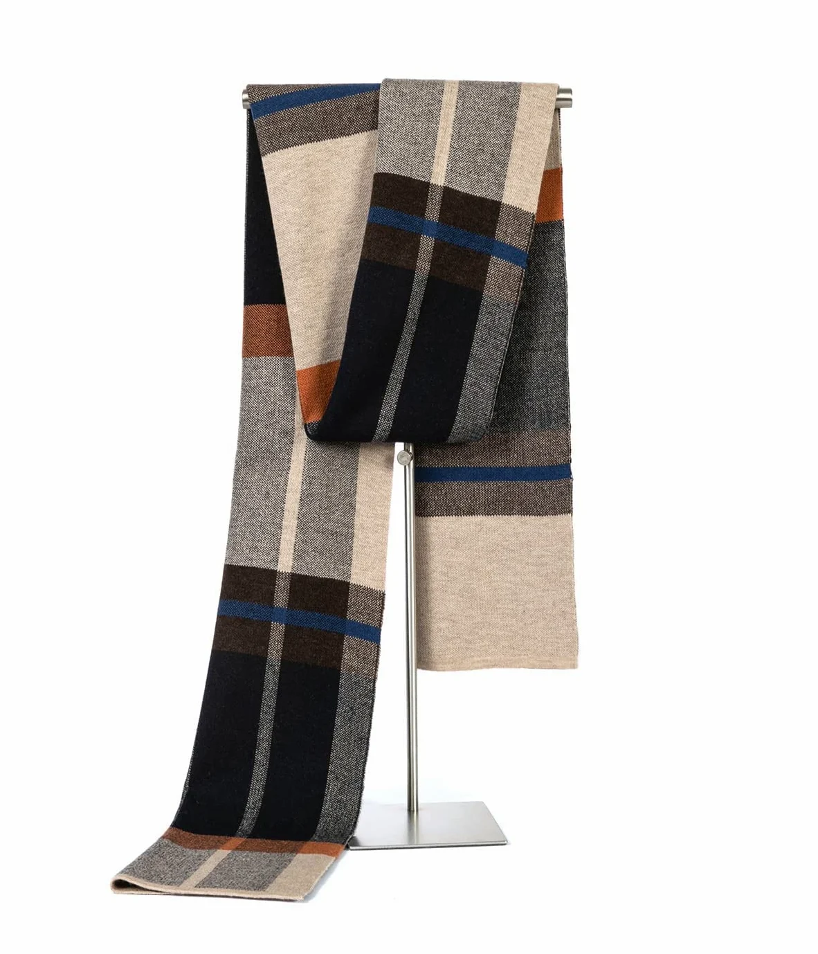 Villand Bufanda de punto de tartán de lana merino australiana para hombres, corbata suave gruesa cálida de invierno a cuadros con caja de regalo