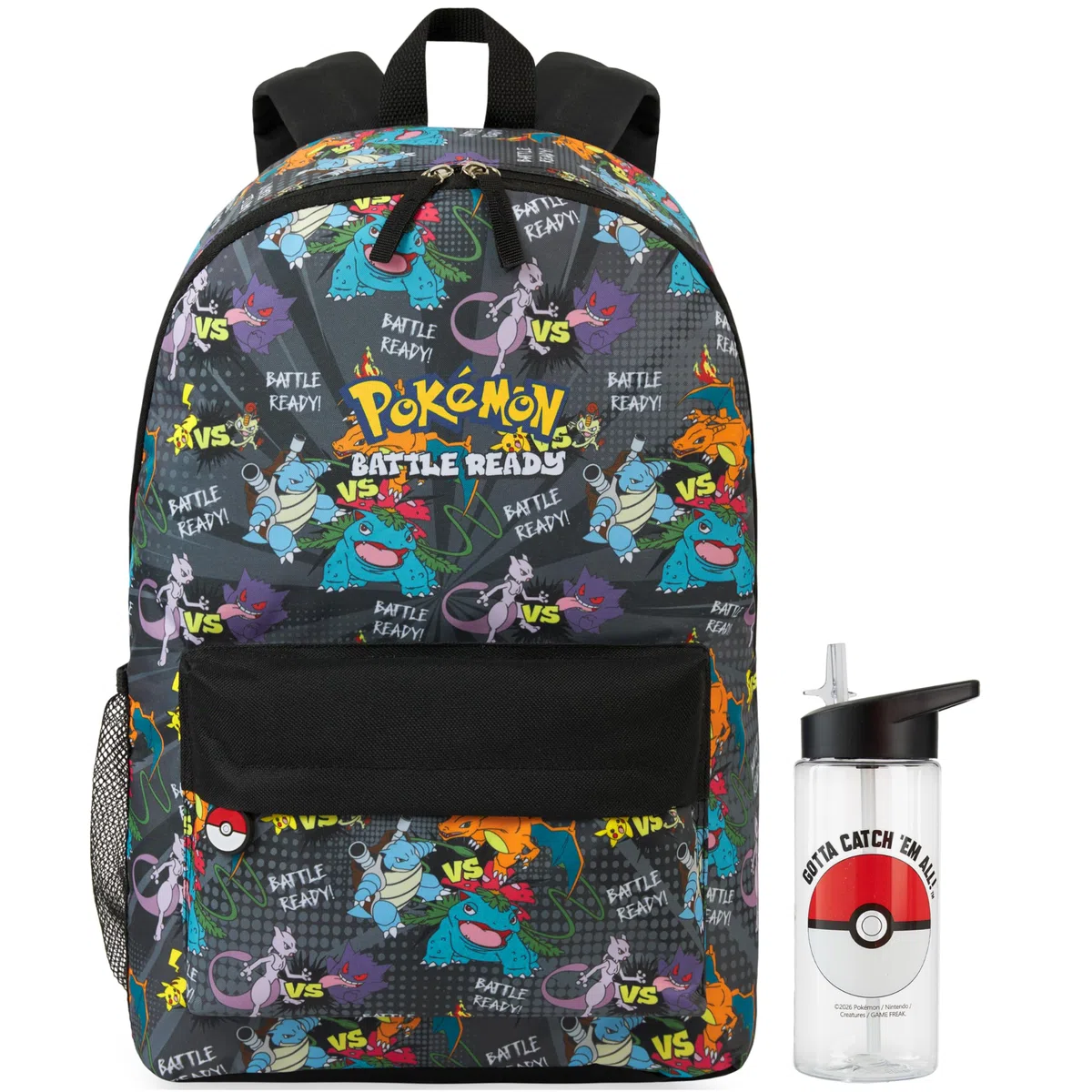 Get Trend Pokemon Mochila Niño y Botella Sin BPA 500 ml, Set Infantil, Mochila Escolar Deporte y Ocio, Idea de Regalo Niño (Multi Battle Pokemon)