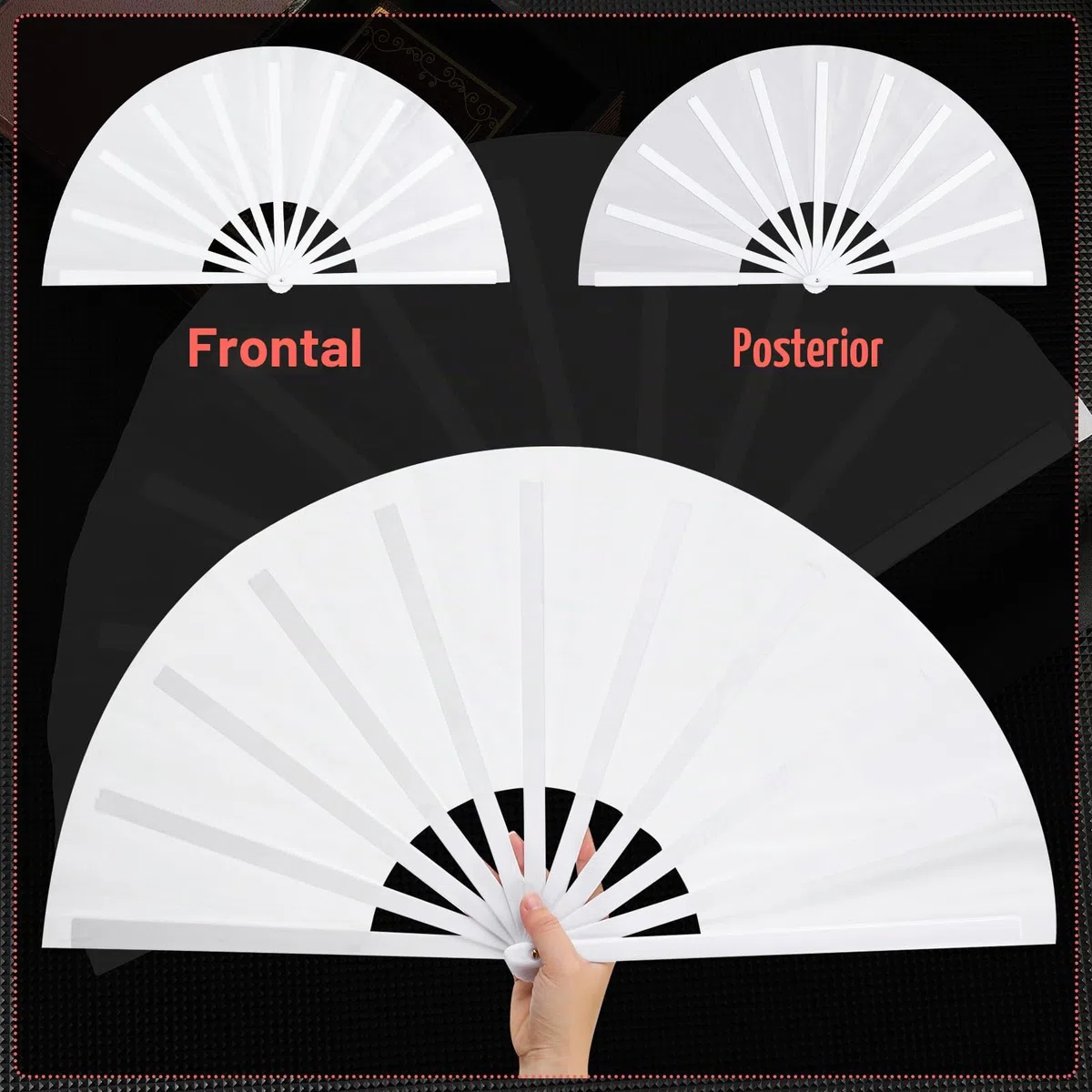 Maitys - Abanicos grandes con efecto de chasquido para hombre y mujer, chinos, plegables, para danzas en línea, festivales, taichí, kung-fu, artes marciales y como regalo (color blanco, paquete de 2)