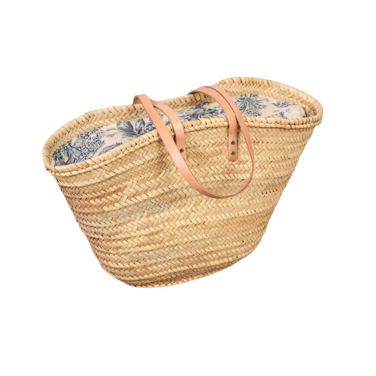 Cesteria Aparici Capazo de Palma con Asas Bandolera, Bolso Pequeño con Cierre de Tela, 38x20x22 cm, Azul, 5340-6 Tela Azul Estampado