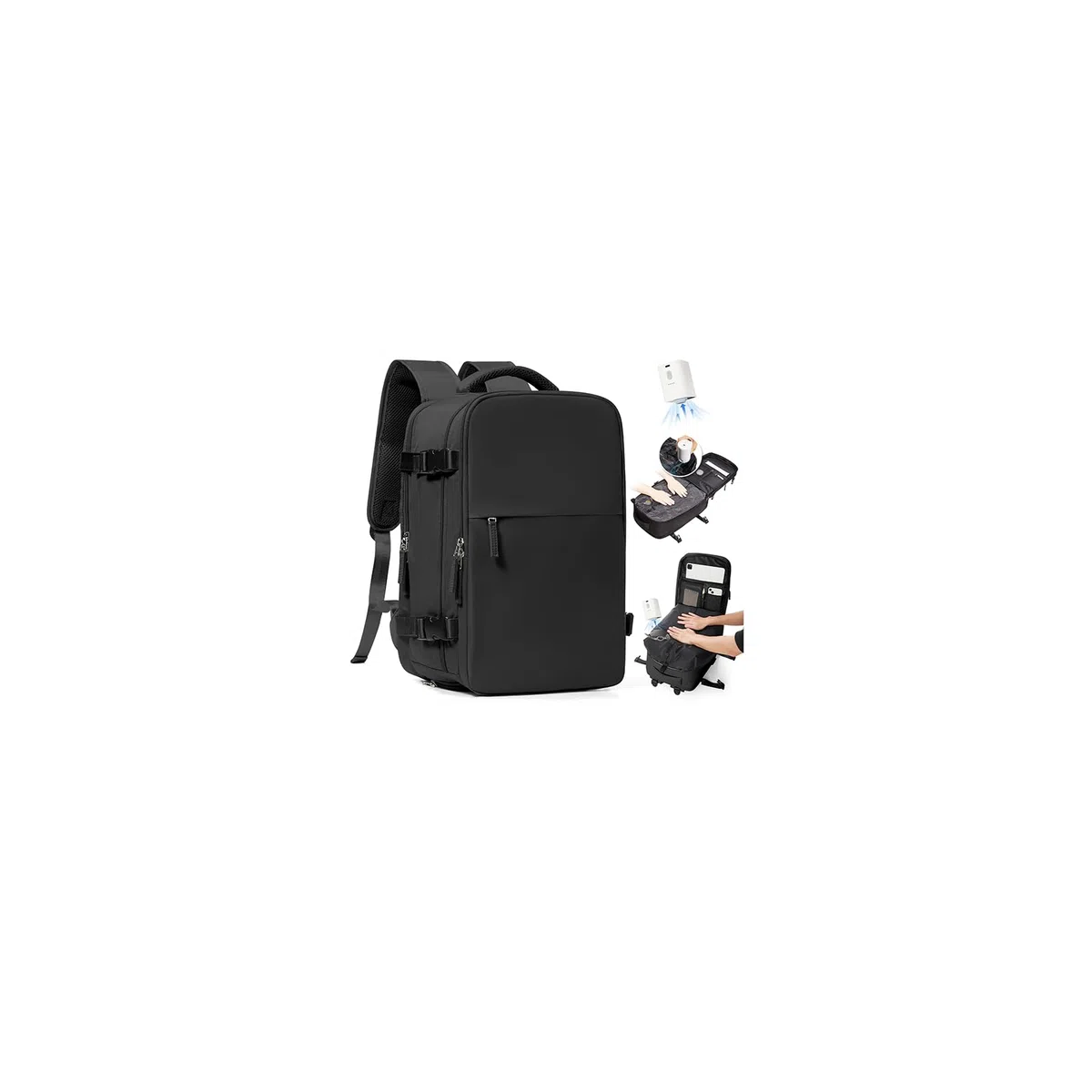 SZLX Mochila al Vacio con Bomba Mochilas Viaje Cabina Avion 40x30x20 Ryanair Vueling Wizzair Equipaje de Mano Bolsas de Viaje Mujer Maletas Easyjet Mochila Portátil Hombre,40x30x20cm,Negro