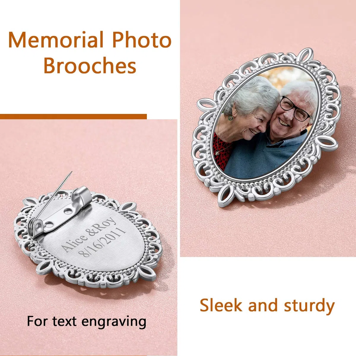 FindChic Broche 1-4 Fotos Personalizadas Broches para Mantillas Acero Inoxidable Broches de Bisuteria para Ramo Novia