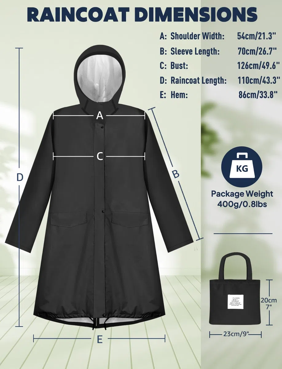 ANYOO Chubasquero Poncho de Lluvia con Capucha para Mujer, Impermeable Largo y Ligero para Aire Libre