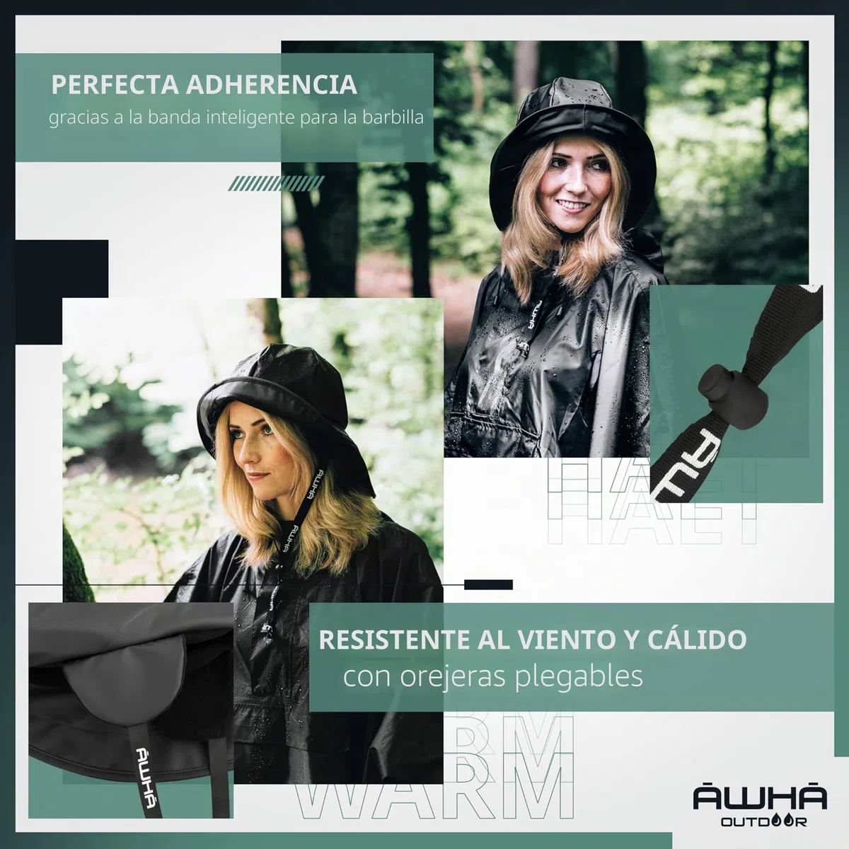 AWHA Souwester, sombrero de lluvia, gorra impermeable con ala ancha y orejeras