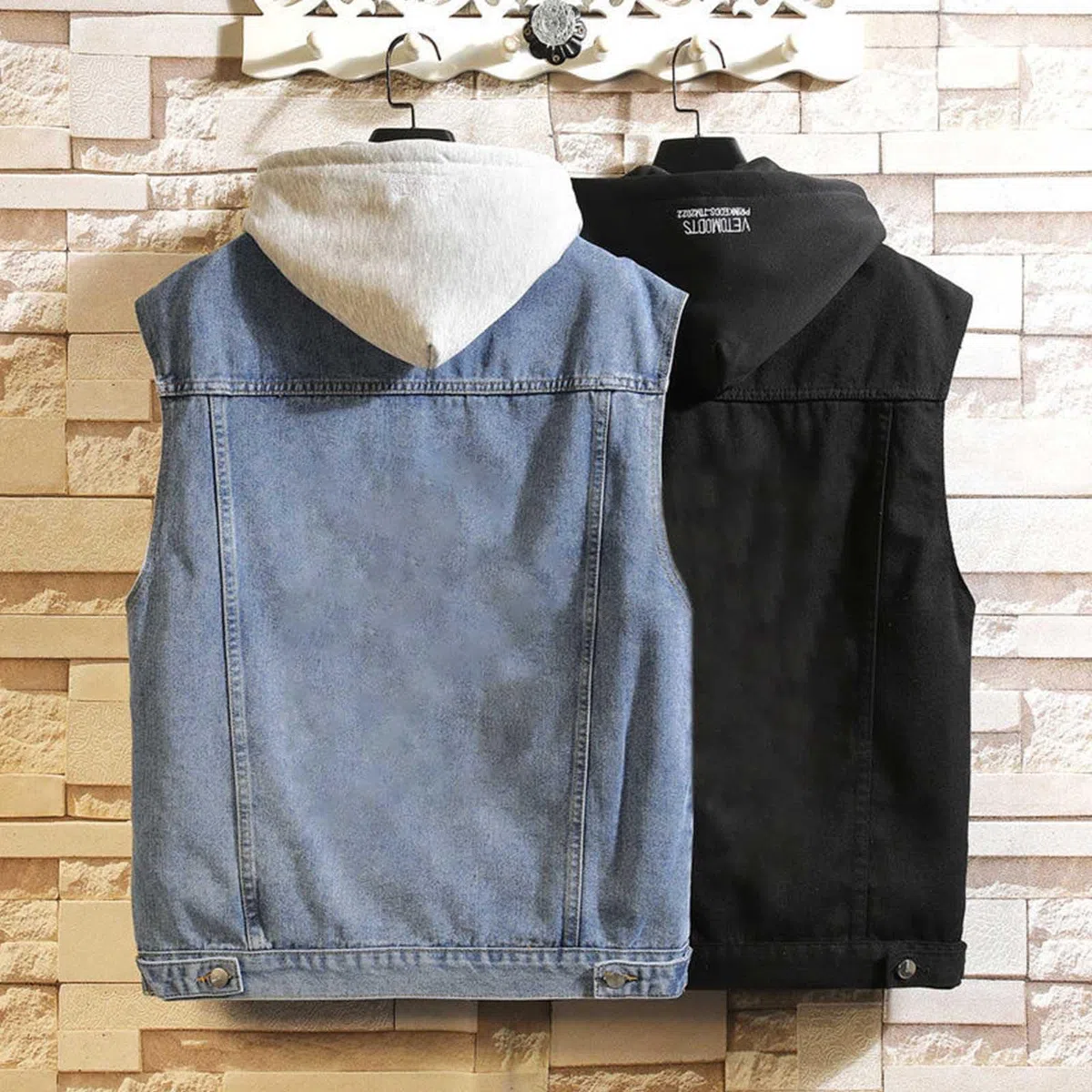 Chaleco vaquero con capucha para hombre, sin mangas, con solapa de botones, con varios bolsillos, cómodo y suave, chaleco vaquero, monocolor, para el tiempo libre