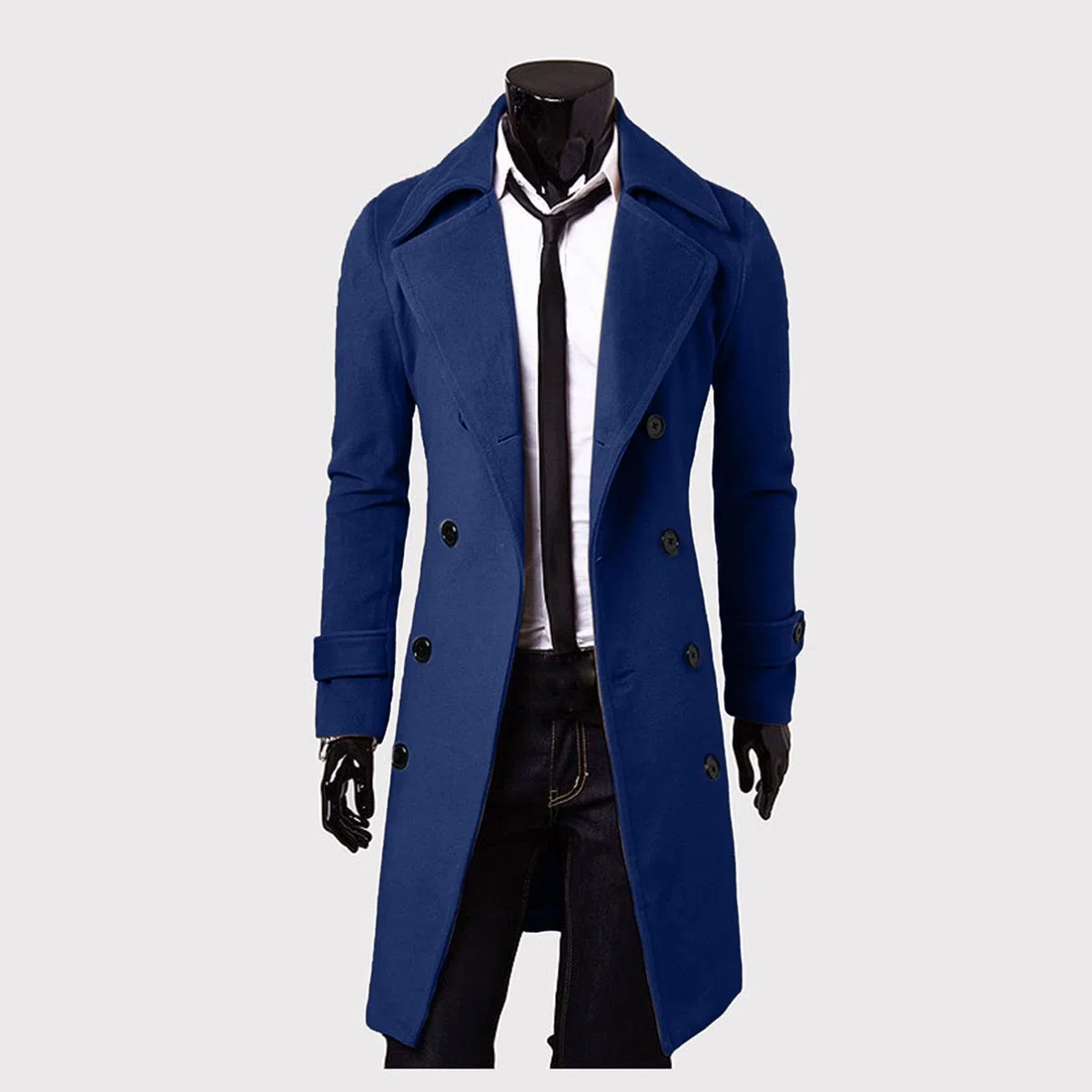 Abrigo de negocios para hombre, invierno, abrigo de lana con solapa larga, con botones, gabardina a prueba de viento, abrigo cálido para hombre, elegante y elegante