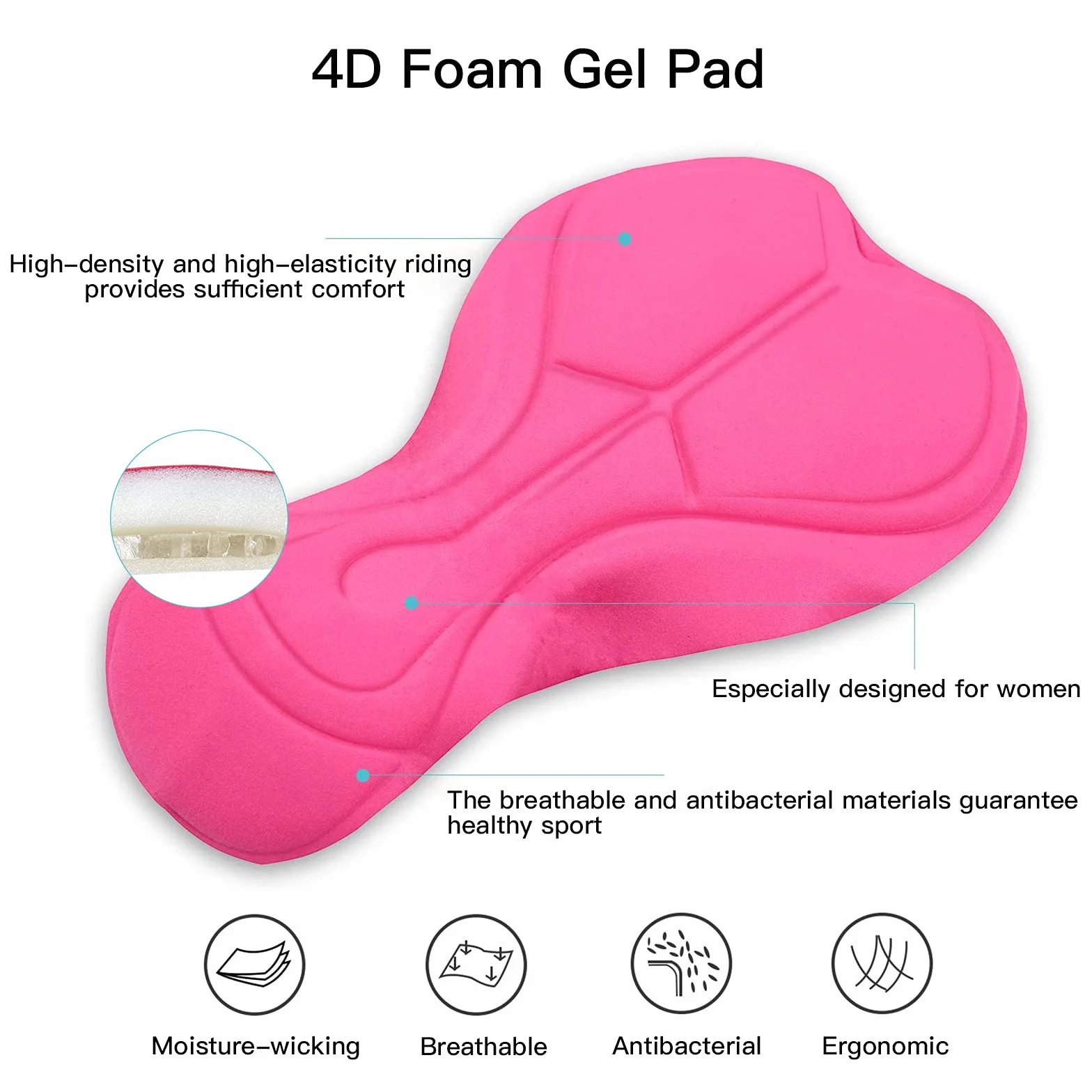 NOOYME Pantalones de Ciclismo para Mujer, Acolchados, 4D, Secado rápido, elásticos, Cortos, Transpirables, con Acolchado Ancho y denso, sin Dolor, para Bicicleta