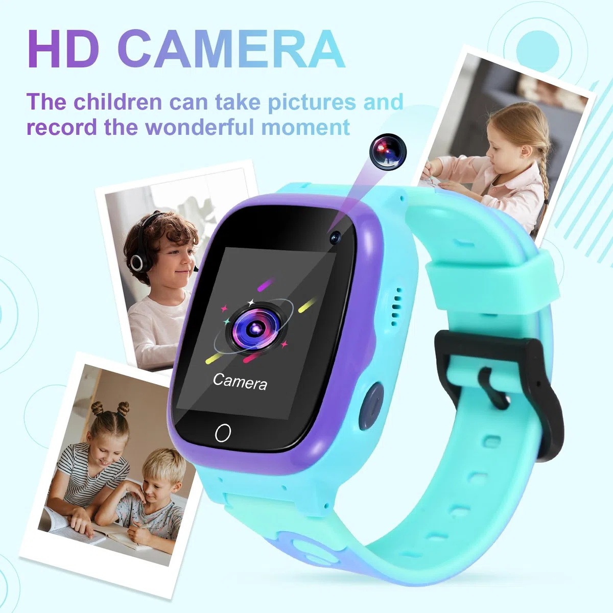 Rastreador lbs de Reloj Inteligente para niños, SOS Juego matemático Llama a la Cámara Pantalla táctil Alarma (Azul)