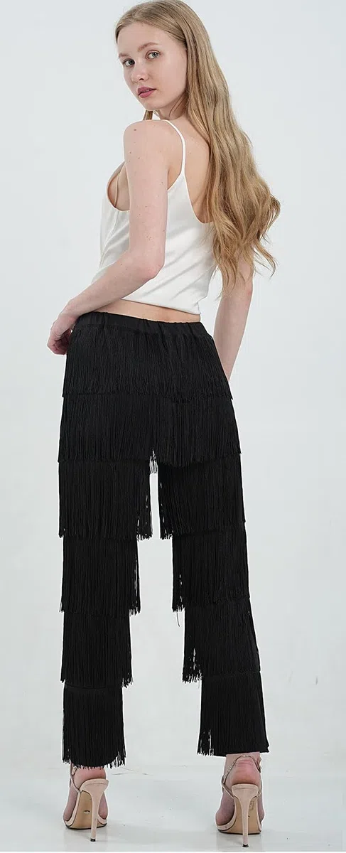 ZBH1985 Pantalones de Baile Latino para Mujer, con borlas, para Baile de salón, Profesional, Negro, con Flecos, Rumba, Tango, Salsa, Pantalones de práctica