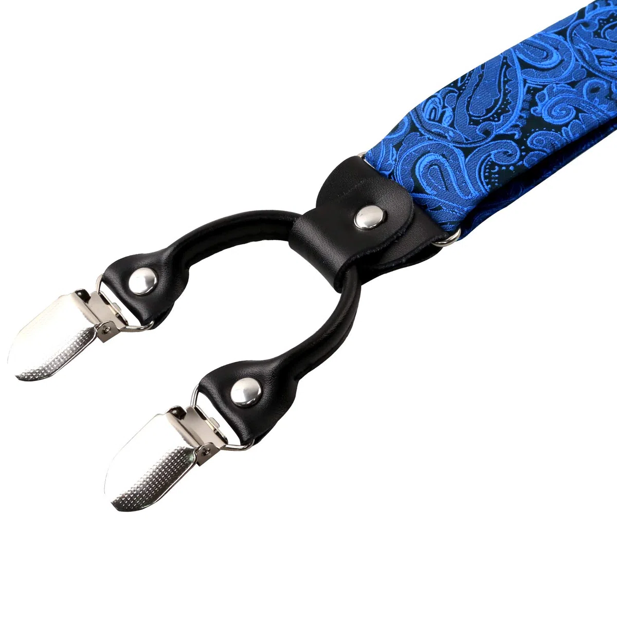 Alizeal Conjunto Ajustable con Estampado Floral para Hombre, Pajarita Auto-Ajustada, Pañuelo de Bolsillo y Tirante en Forma de Y con 6 Clips