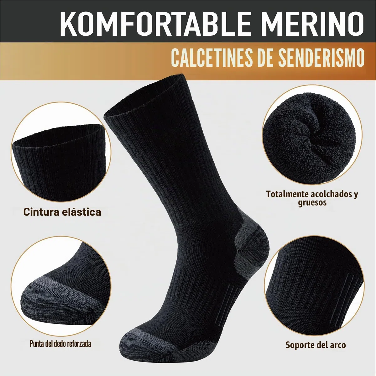 Niorasen Calcetines Lana de Merino Hombre Mujer，Calcetines Antiampollas Senderismo, Calcetines Termicos de Invierno para Trekking, Ciclismo, Trail Running, Camping, 3 Pares