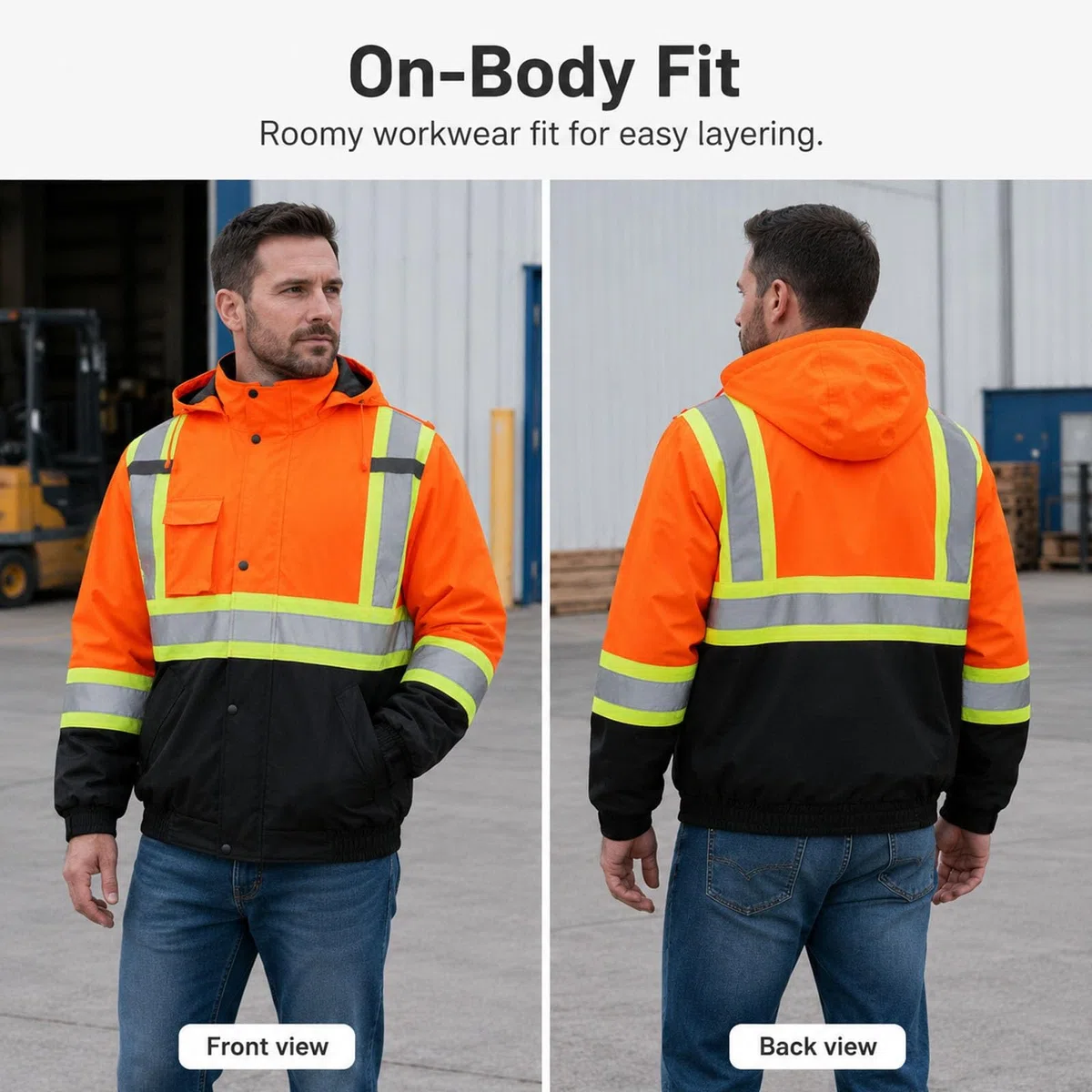 Chaqueta Impermeable De Alta Visibilidad Con Capucha Y Diseño Reflectante | Abrigo De Trabajo De Seguridad Cortavientos Con Relleno Grueso De Algodón, Tejido Oxford, Bolsillos, PUños(Yellow,L)