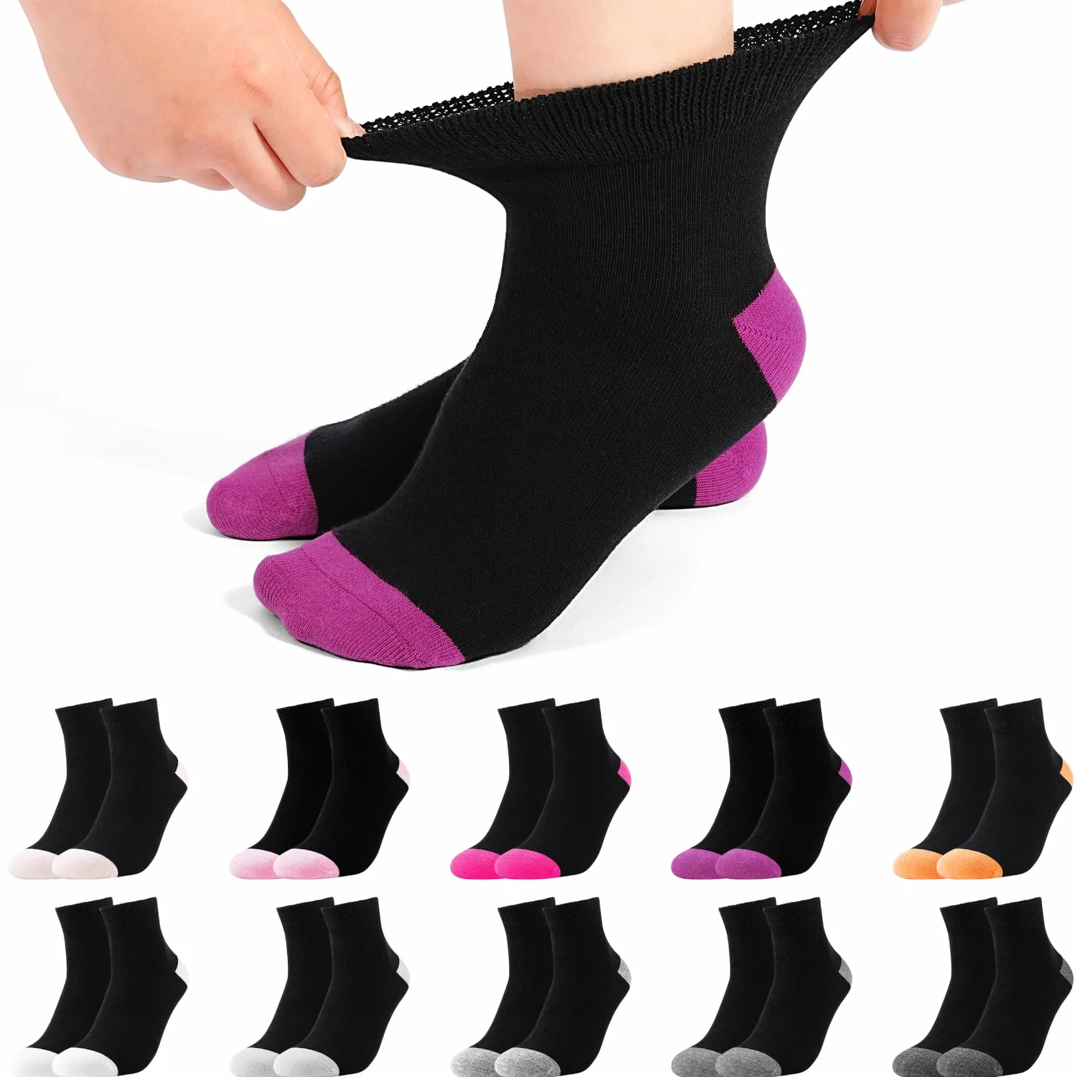 Jeasona 10 Pares Calcetines Diabeticos Mujer sin Goma Pie Diabetico Calcetines sin Costuras Mujer Tobilleros Cortos Algodon Diabetes Accesorios