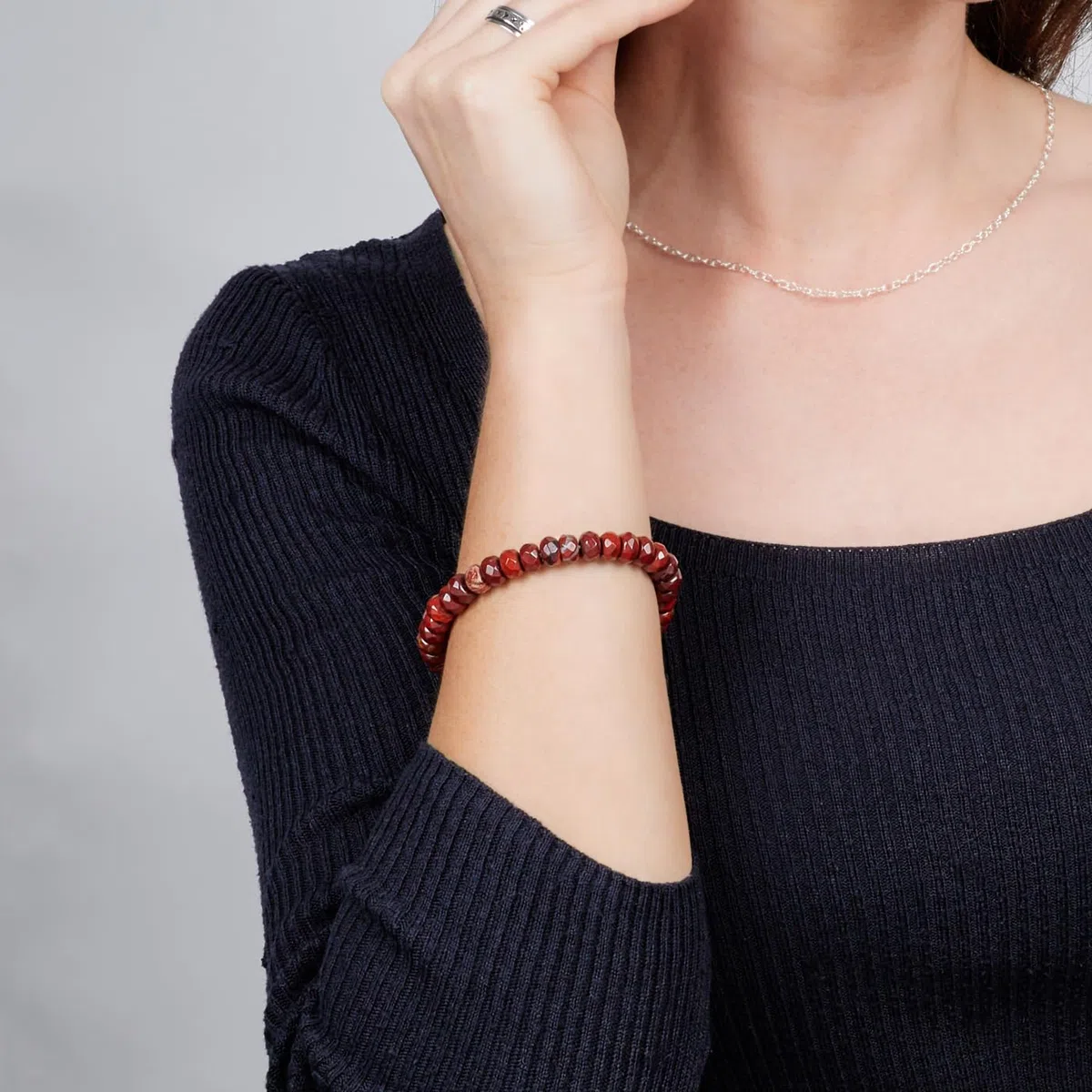 Pulsera de cuentas de piedras preciosas para hombre de 8 mm hecha a mano | Pulsera de piedras preciosas naturales con cuentas de cristal curativo para mujer (Jaspe rojo)