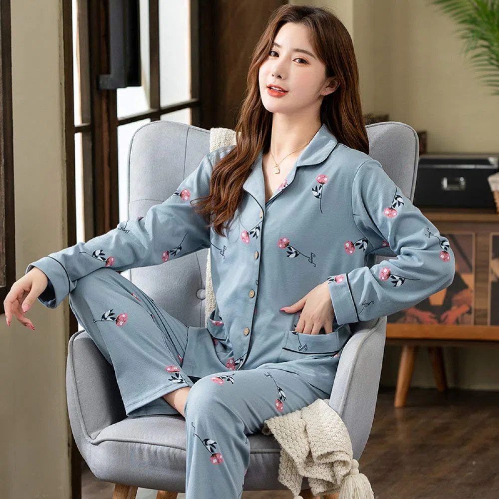 Conjunto De Pijamas De Mujer,Conjunto De Pijamas De Algodón Suave Con Estampado De Botones Conjuntos De Pijamas Con Bolsillos Ropa De Dormir De Manga Larga Ropa De Dormir De Talla Grande Ropa De Dor