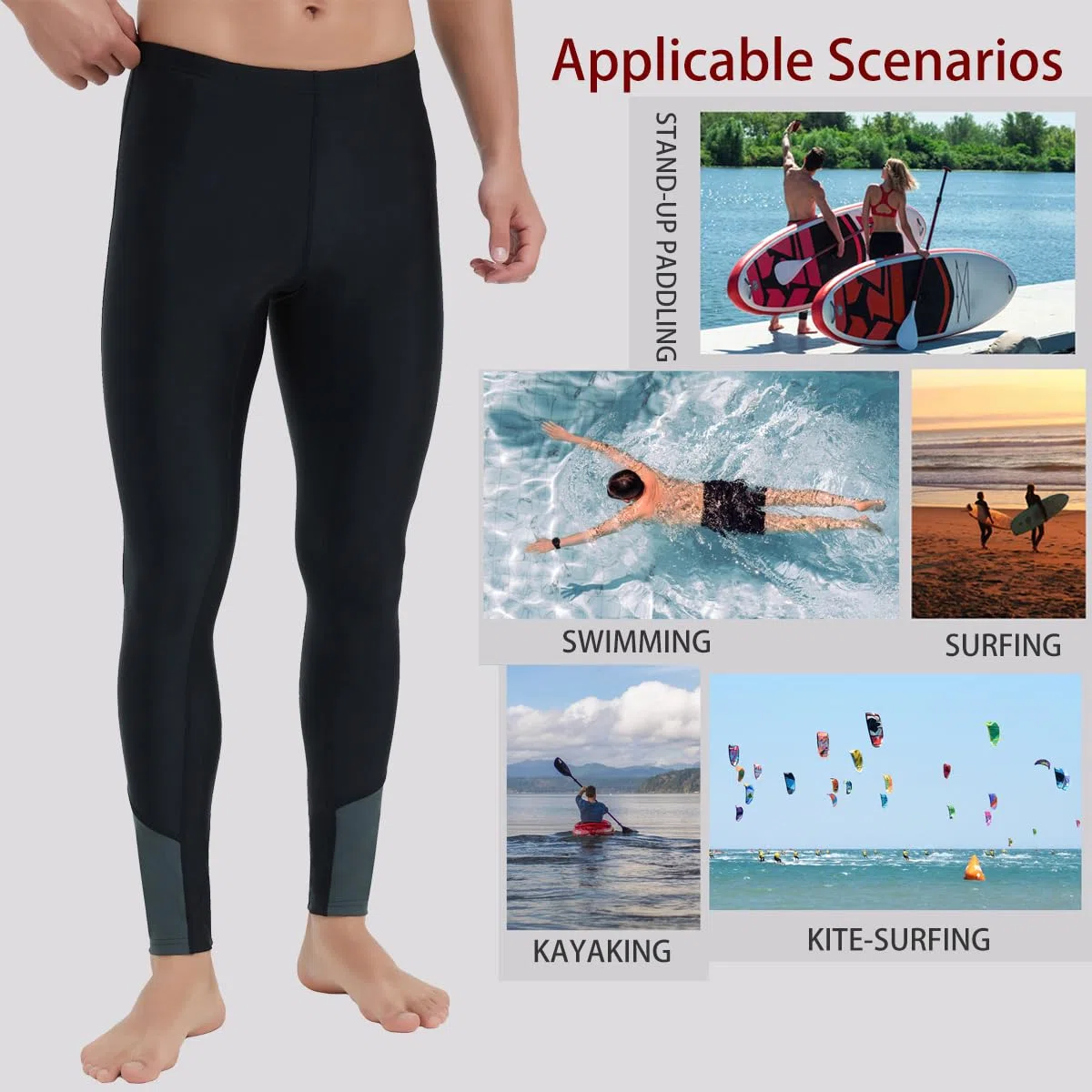Ubestyle Leggings de natación con protección solar UPF 50+ para hombre, pantalones de natación, pantalones de playa, protección solar