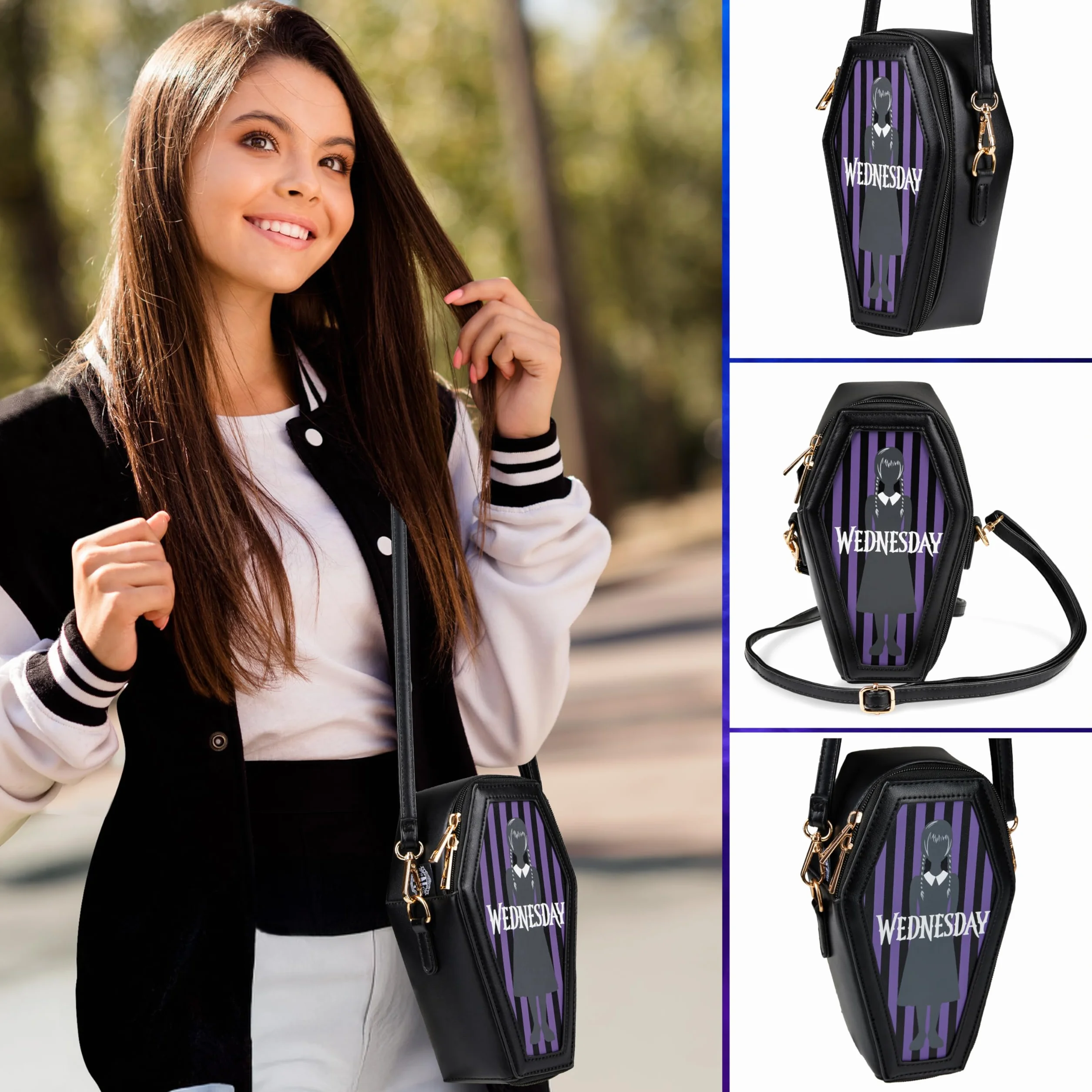 Wednesday Bolso Niña y Adolescente Bolsa Bandolera Gothic Ataúd con Correa Extraíble Viajes Movil Regalos Originales para Niñas