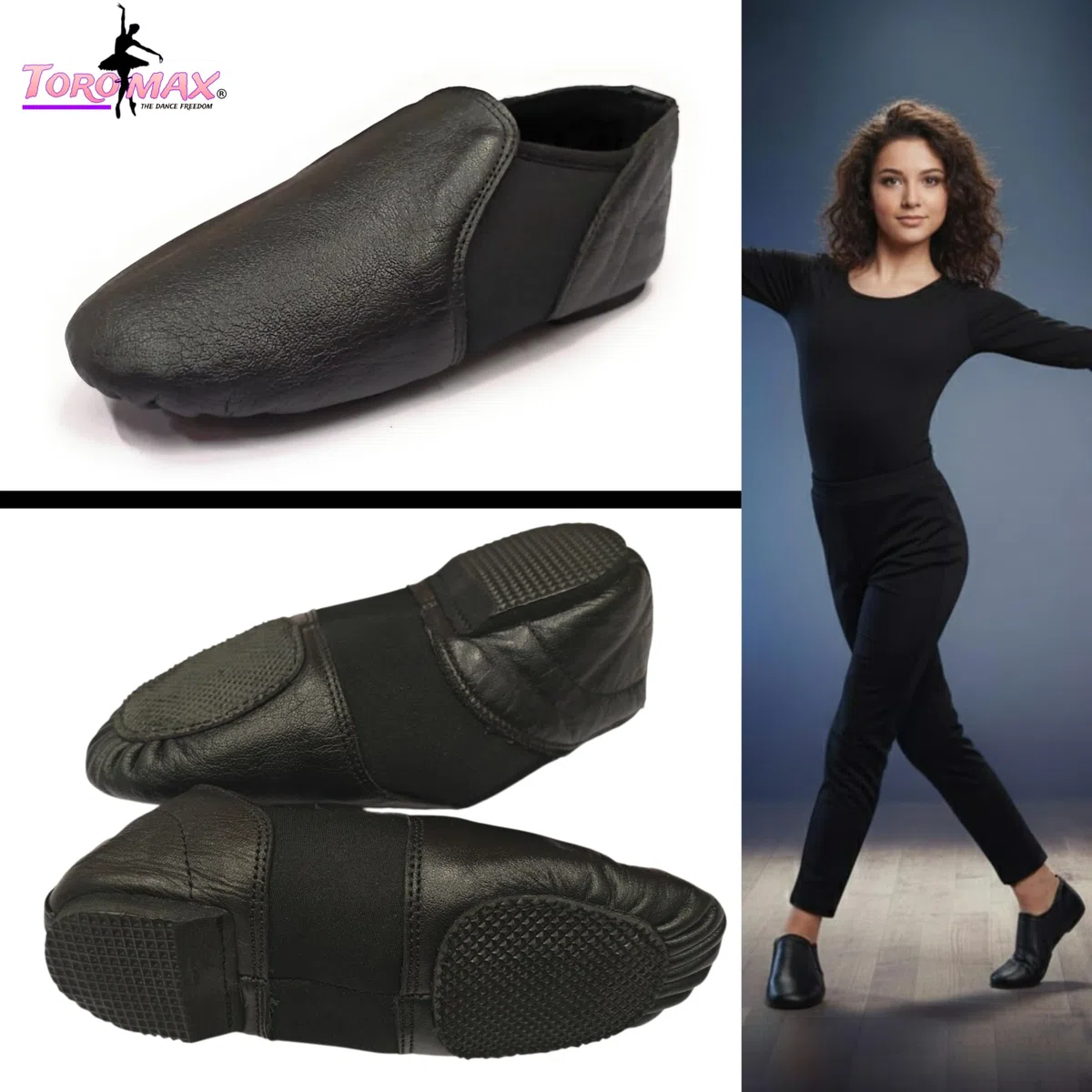 Supper - Zapatos de baile de jazz fáciles de poner, de cuero suave, zapatos de baile de jazz de neopreno