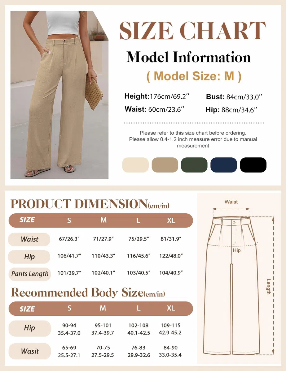 Pantalones Mujer Verano Suelto Rectos Casual Cintura Alta Elástica Anchos con Botones Ligero Cómodo Pantalones de Traje Playa Pantalones con Bolsillos