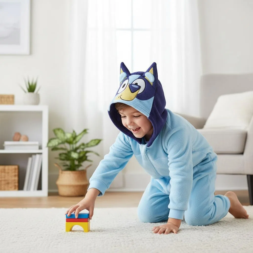 CERDA Life´S Little Moments Pijama de Invierno de Bluey para Niños, Color Azul, Una Pieza con Cierre de Cremallera, Fabricado con Poliéster Coral Fleece 100%