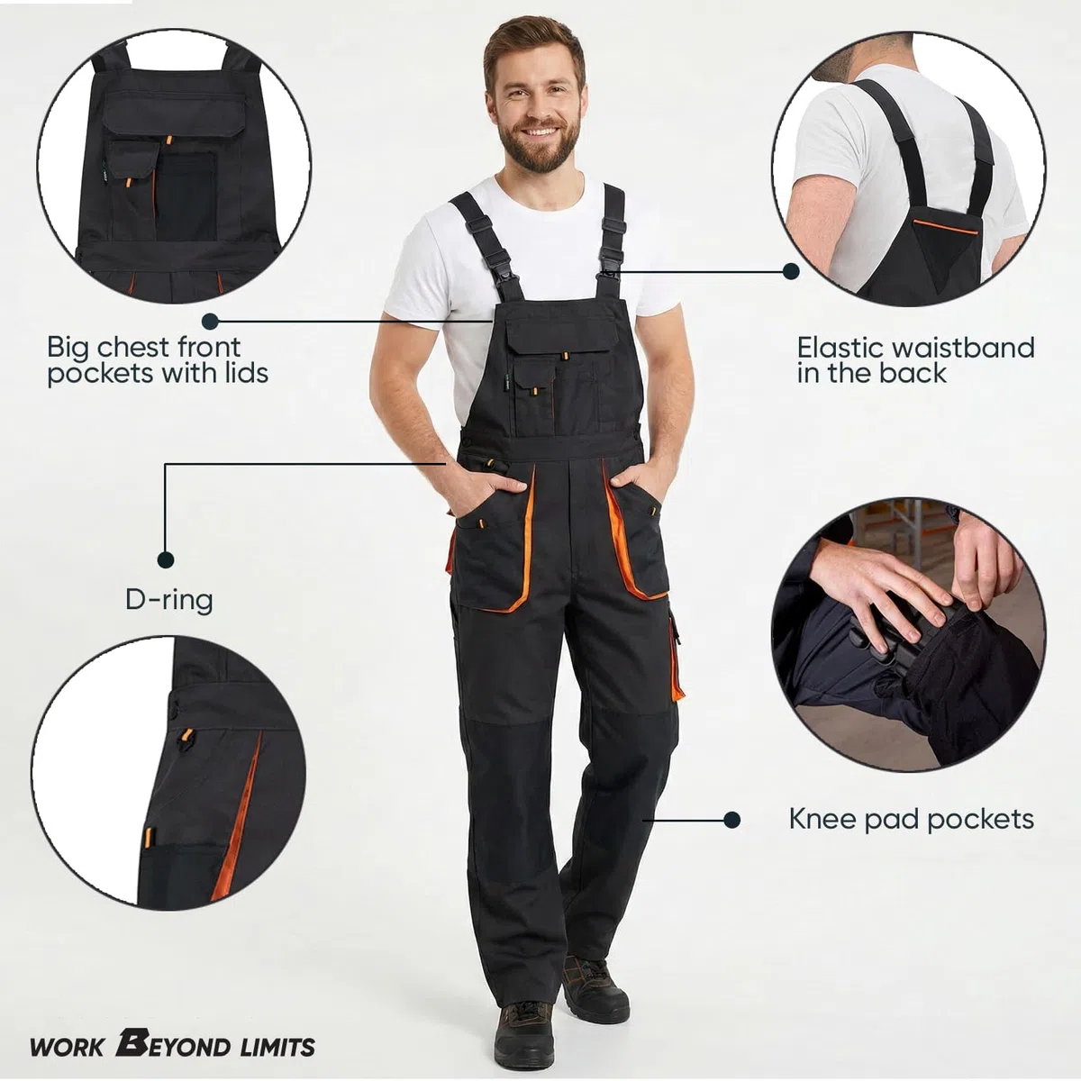 BWOLF Atlas - Peto para hombre, protección clásica, con bolsillos multifuncionales, color gris oscuro y naranja