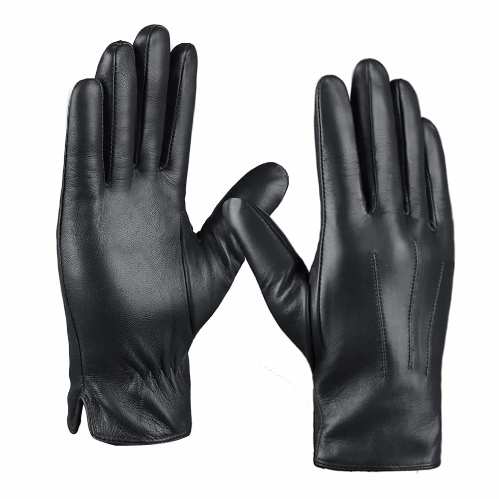 Guantes de invierno de cuero para hombre Guantes de montar de piel de oveja suave con forro de cachemira cálida