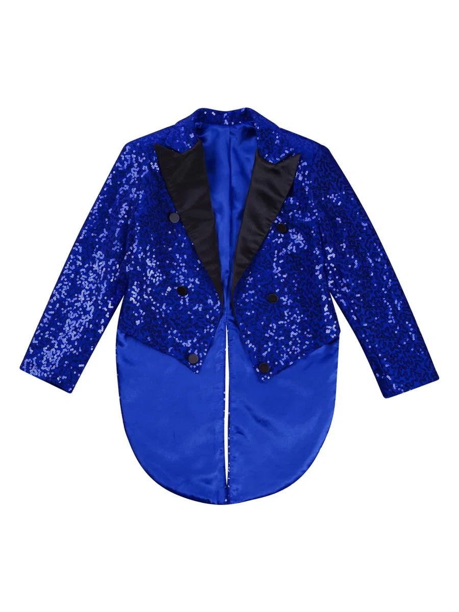 IEFIEL Esmoquin de Lentejuelas para Niño Chaqueta de Fiesta Vestir Formal de Boda Cóctel Chaqueta de Mago Disfraz de Fiesta Carnaval 5-16 Años Azul 11-12 años