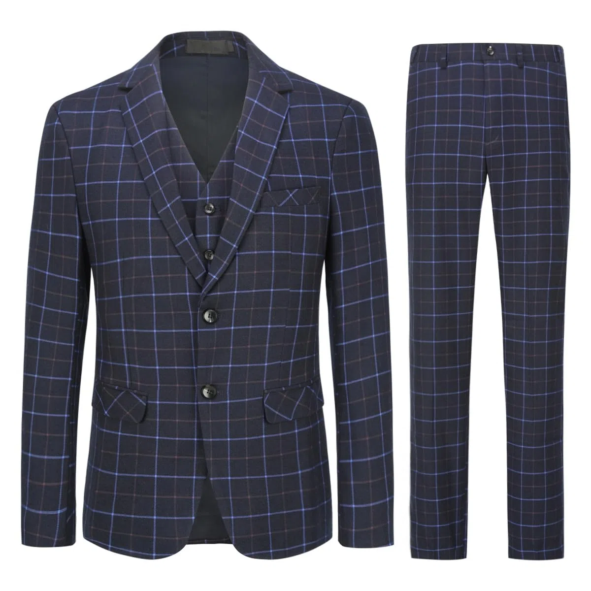 Allthemen - Traje para Hombre, Formal, a Cuadros, Ajustado, Traje de 3 Piezas para Boda de Negocios