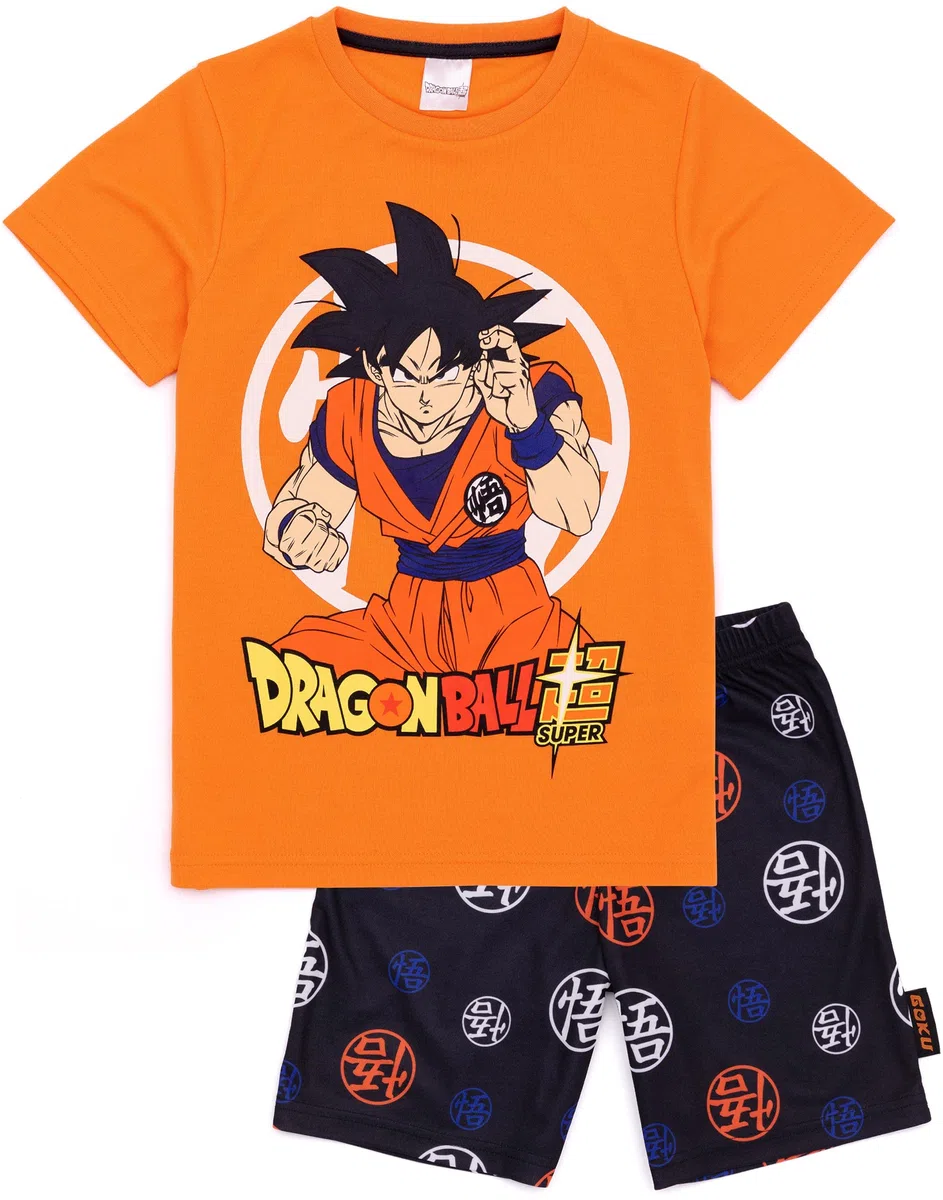 Dragon Ball Z Pijamas Niños | Chicos Chicas Goku Personaje Naranja Manga Corta Camiseta Guerrero Símbolo Pantalones Cortos Negros | Mercancía de Ropa de Anime