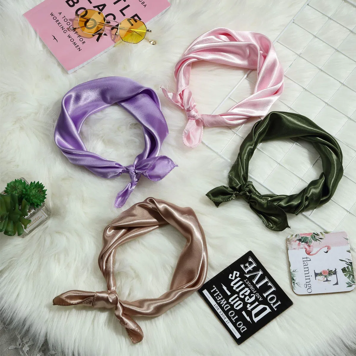 15 Piezas Bufanda de Cuello Cuadrada de Mujeres Pañuelo de Cuello de Colores Sólidos Mixtos Bandana de Cabeza