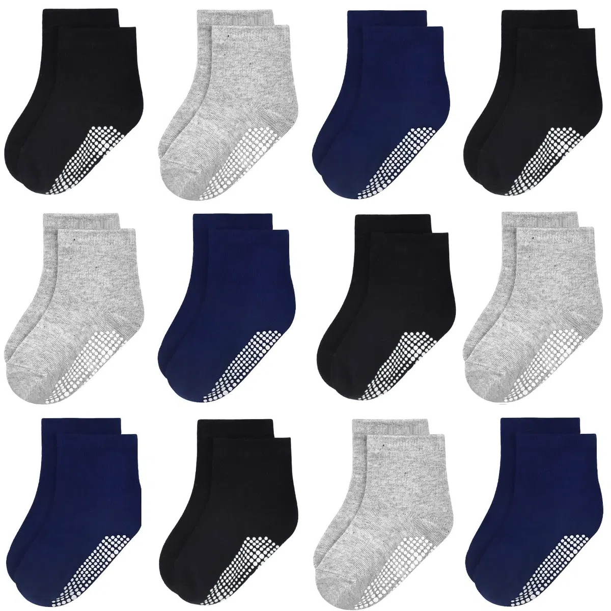 GRPSKCOS Calcetines para bebés y niños, ABS antideslizantes, 12 pares de calcetines para niños de 0 a 10 años, calcetines antideslizantes