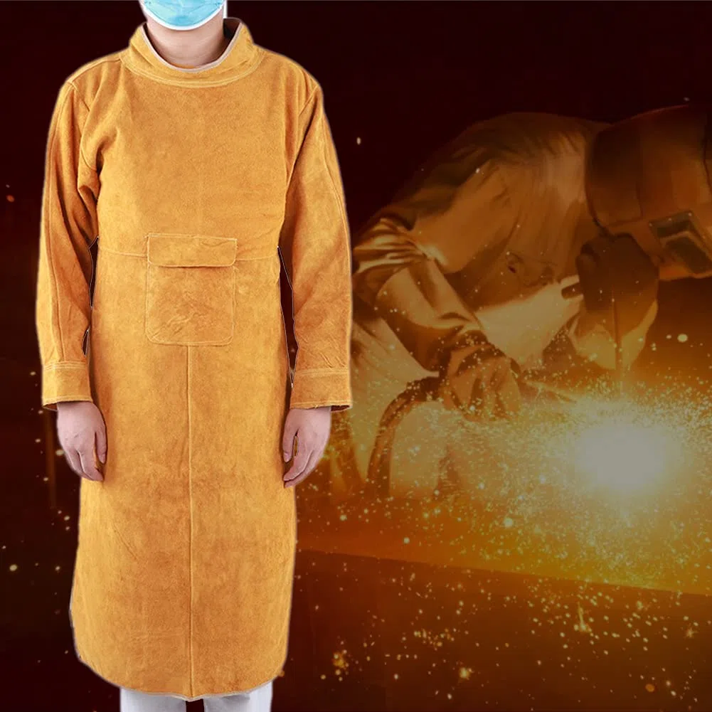 Chaquetas de Soldadura para Hombres, Delantal de Protección Laboral para Soldador de Seguridad Delantal de Soldadura Delantal de Piel de Vacuno de Soldadura Ignífuga Resistente