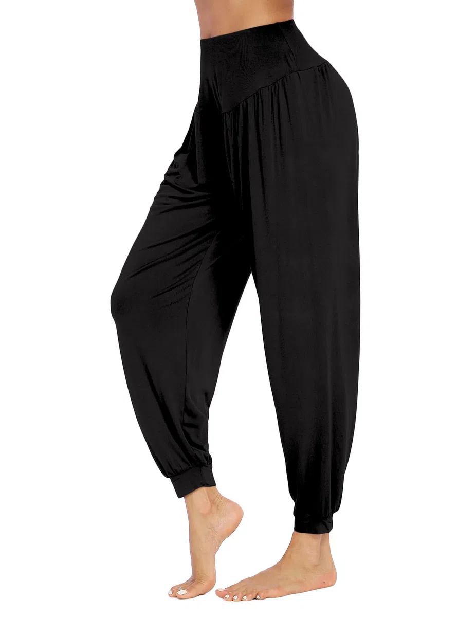 PINSPARK Pantalones de Yoga para Mujer Largos Bombachos Casuales de Cintura Alta Pantalón Bloomers Ancho con Cordones