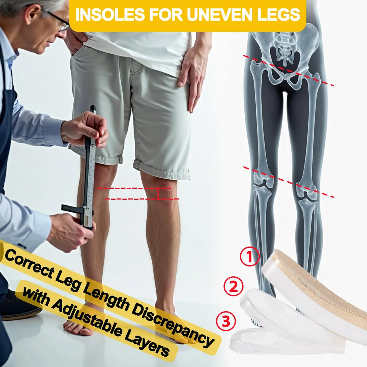 WUTAIN Plantillas de aumento de altura ajustable para mujeres y hombres, 3 capas de gel para elevación de talón para discrepancia de longitud de pierna, dolor de talón, espolones, tendinitis de