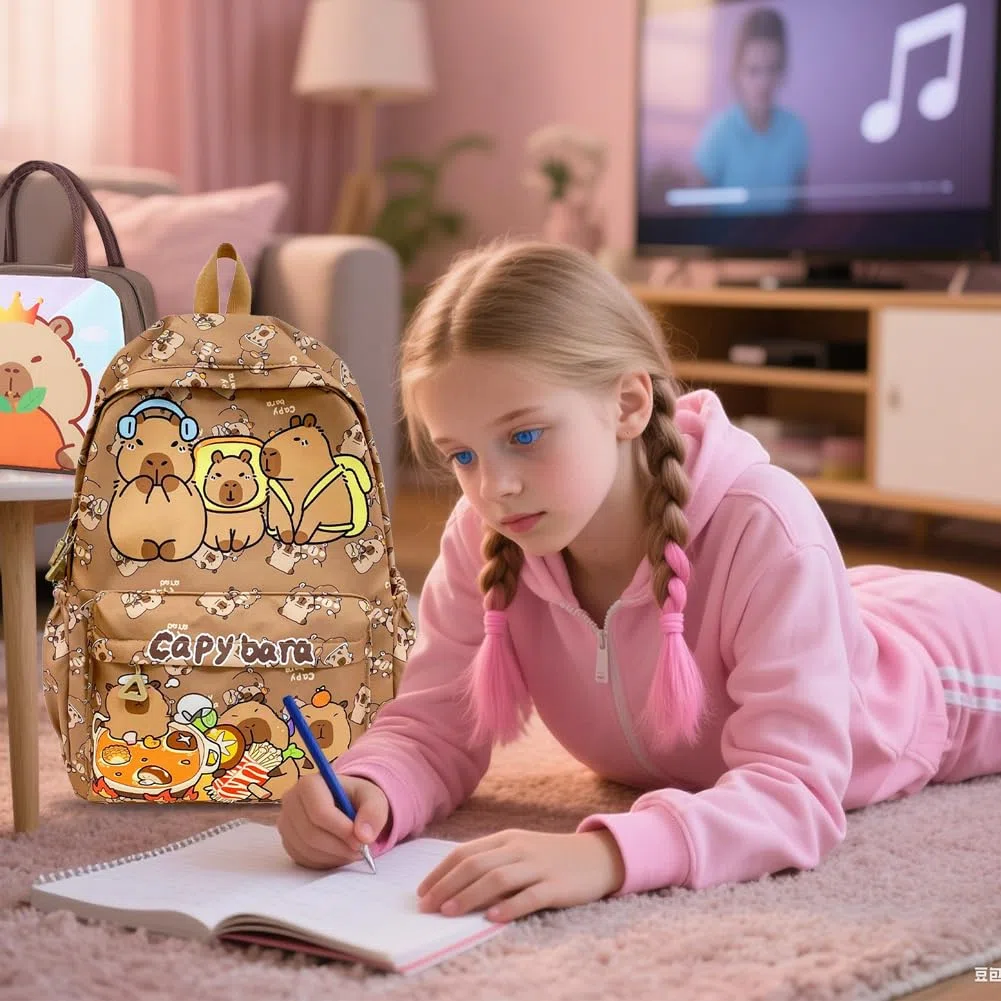 Mochila Escolar Capybara, Capybara Bolsa de Almuerzo Niño, Escolar de Dibujos Animados en 3D Escolares Anime Mochila,Schoolbag escolar de dibujos animados para niños