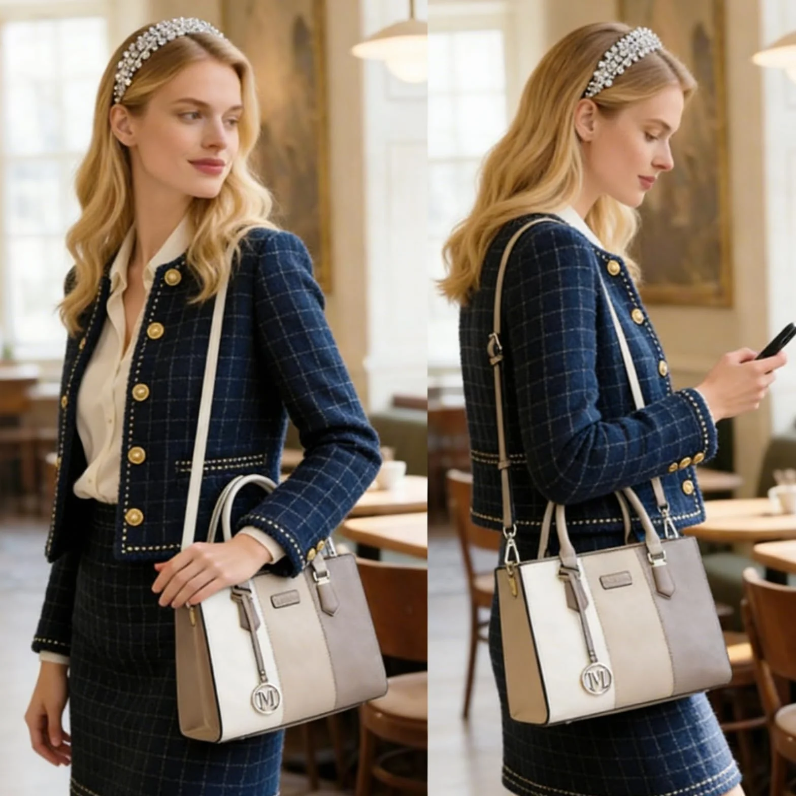 Miss Lulu Bolsos de Mujer,Bolso de Mano Tri-color en Material PU,Ideal para Estudiar Trabajar y Uso Cotidiano