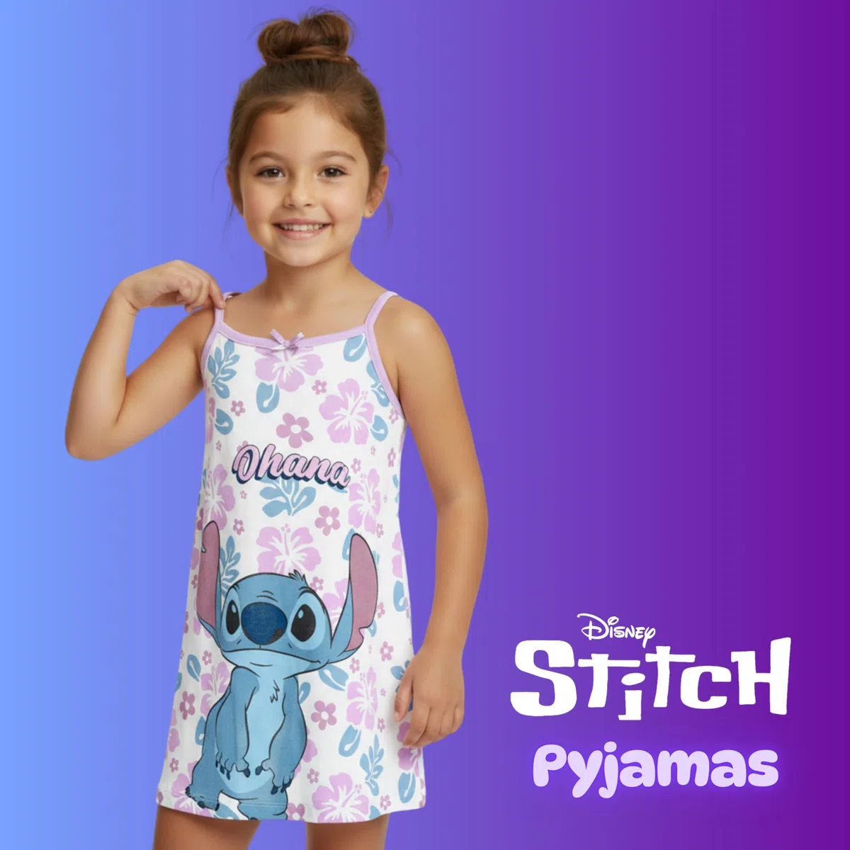 Disney Stitch Camison para Niñas, Camison Corto de Algodon Suave, Camison Tirantes Verano, Tallas 3 a 8 Años