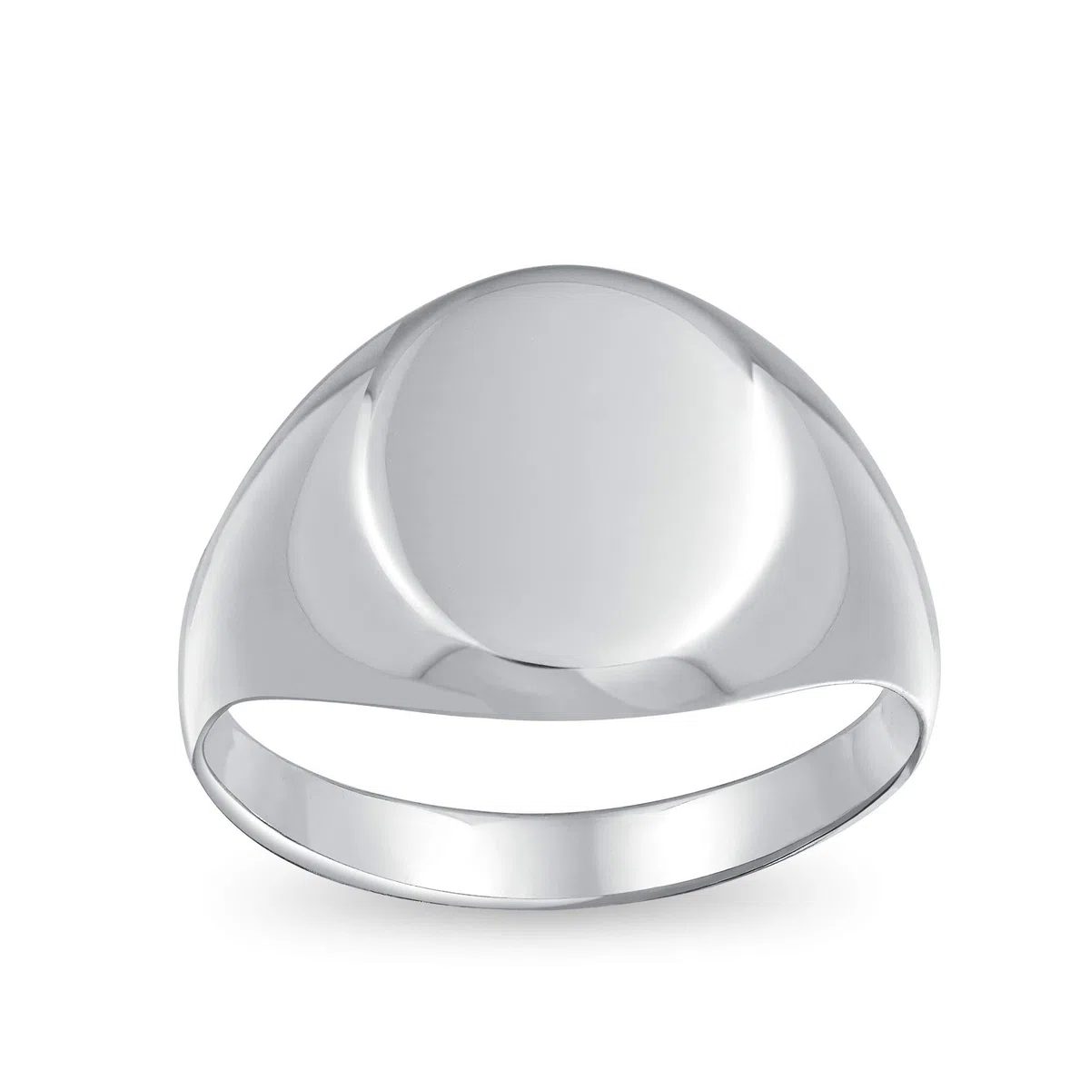 Bling Jewelry Anillo de sello ovalado grabable de plata esterlina .925 básico simple inicial para hombre mujer y adolescente con acabado pulido brillante