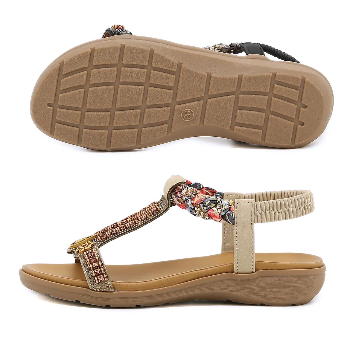 Meik Mangni Mujer Sandalias Planas Verano Bohemio Sandalias de Playa Punta Abierta Clip Toe Pisos Cómodo Casual Zapatos 36-42 EU