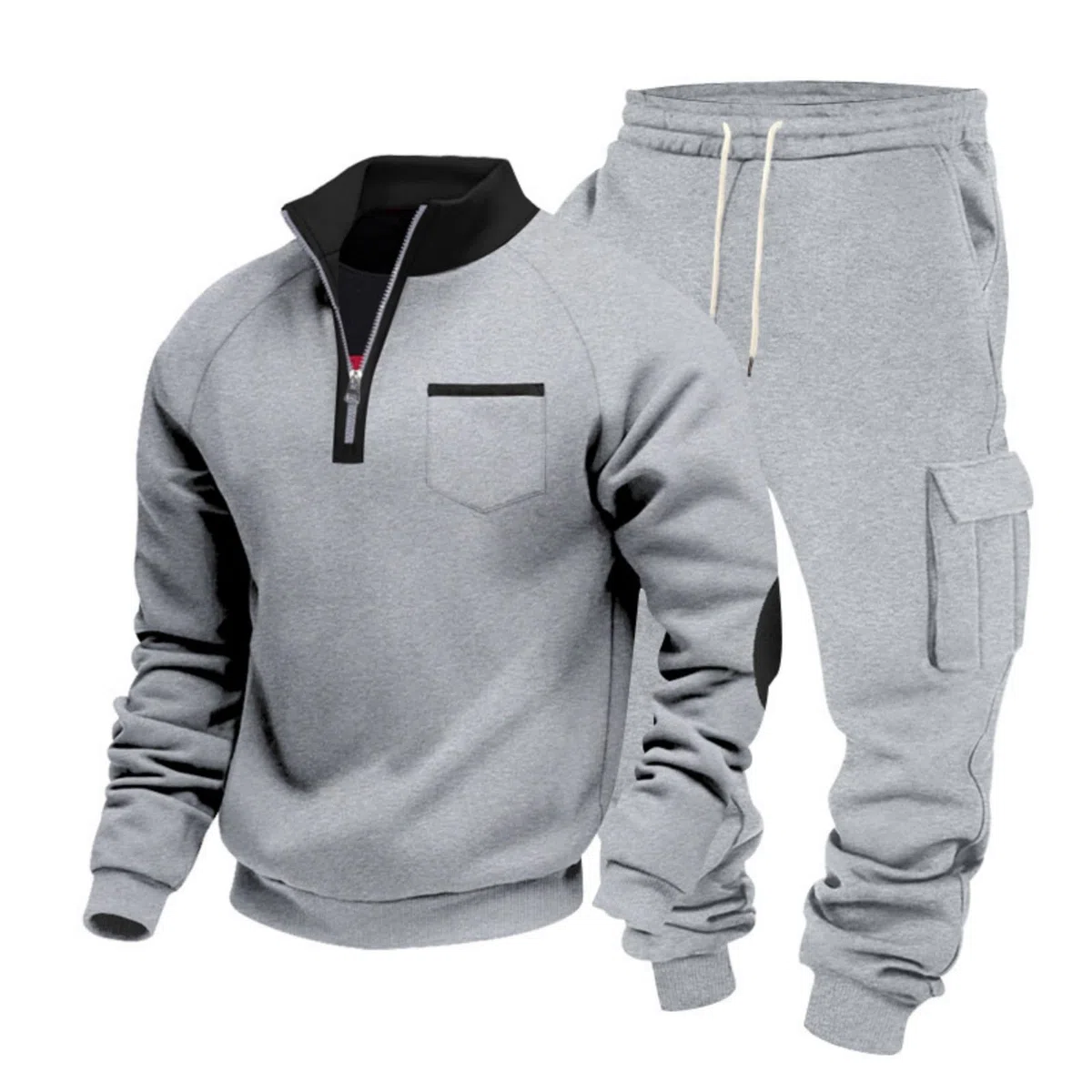 Greabuy Conjunto deportivo de 2 piezas para hombre: sudadera con cremallera de un cuarto y overol transpirable y pantalones deportivos cónicos para entrenamiento