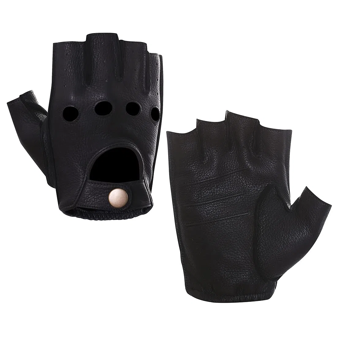 Harssidanzar Hombre Guantes de conducción de cuero sin dedos Deerskin Sin forro Dedo medio GM005A
