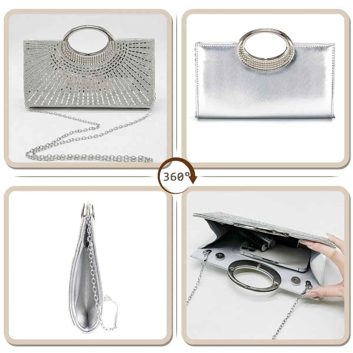 Pahajim Bolsos de Fiesta y Ceremonia Bolso Noche Mujer Pequeño Bolso de Mano con Brillantes Pedreria Carteras Clutch para Boda Novia Banquete Galas