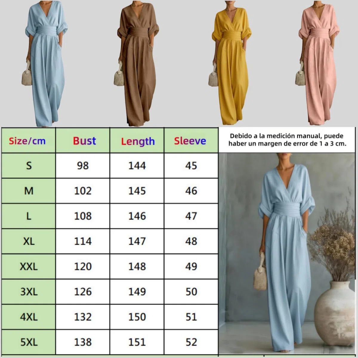 Genérico Mono de verano para mujer 2026, con cintura ajustada y bolsillos, tallas S-5XL, ideal para la mayoría de las ocasiones, como fiestas y vacaciones.