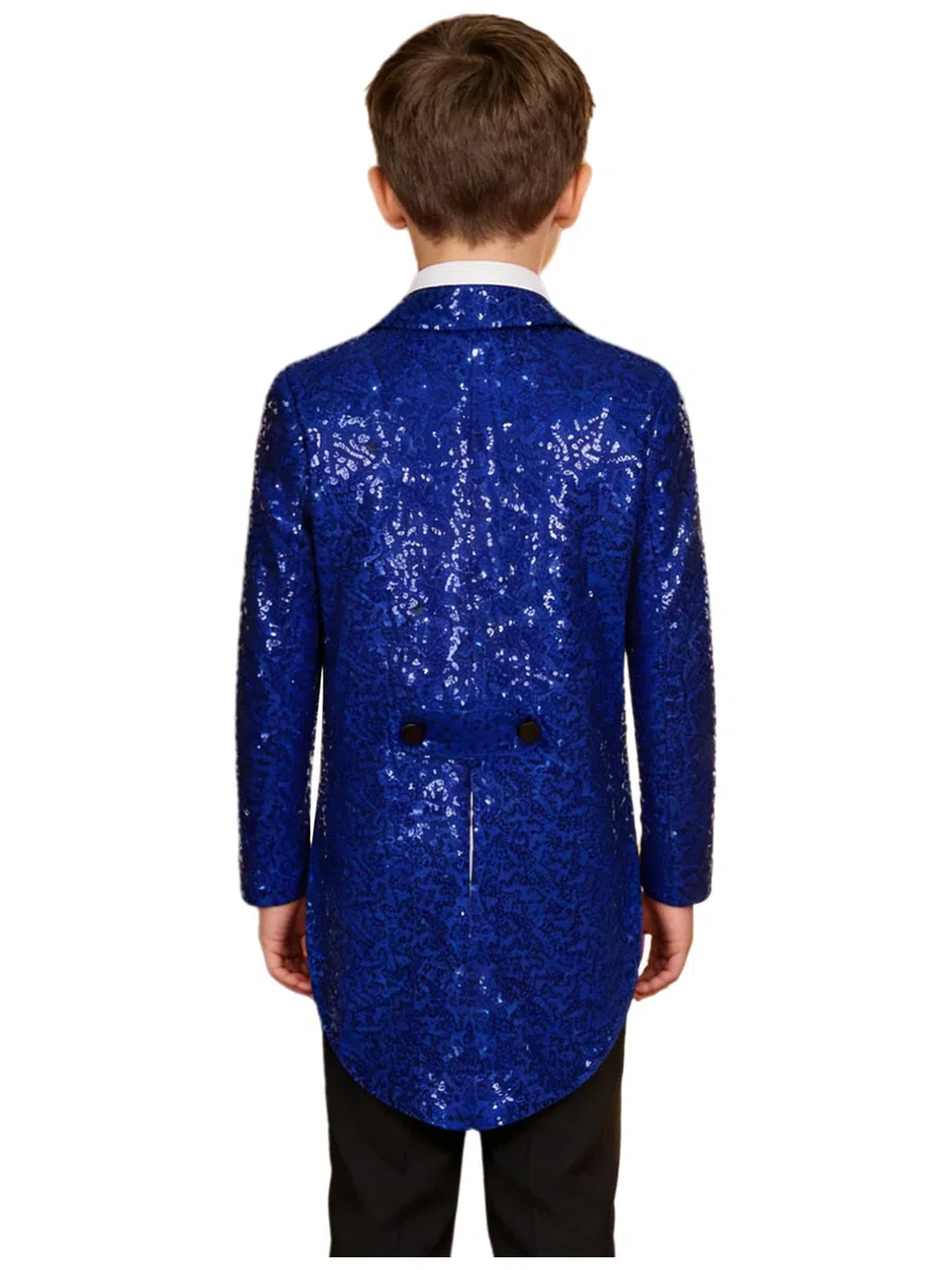 IEFIEL Esmoquin de Lentejuelas para Niño Chaqueta de Fiesta Vestir Formal de Boda Cóctel Chaqueta de Mago Disfraz de Fiesta Carnaval 5-16 Años Azul 11-12 años
