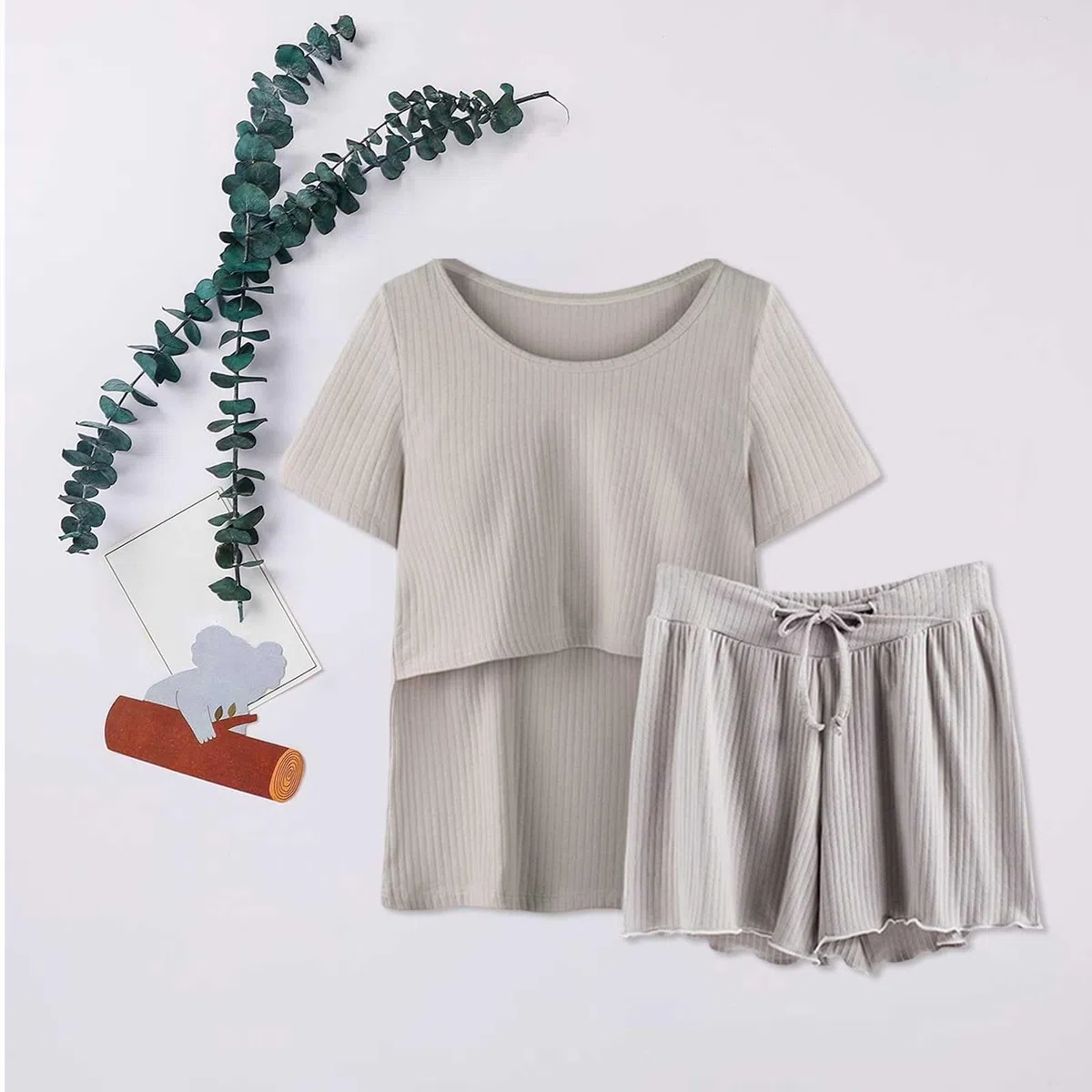 Pijamas Manga Ropa de Dormir de Lactancia Mujer Camisa y Conjunto T Bebé Maternidad Tops Pantalones Cortos Maternidad Dormir Pijama Caliente Embarazada