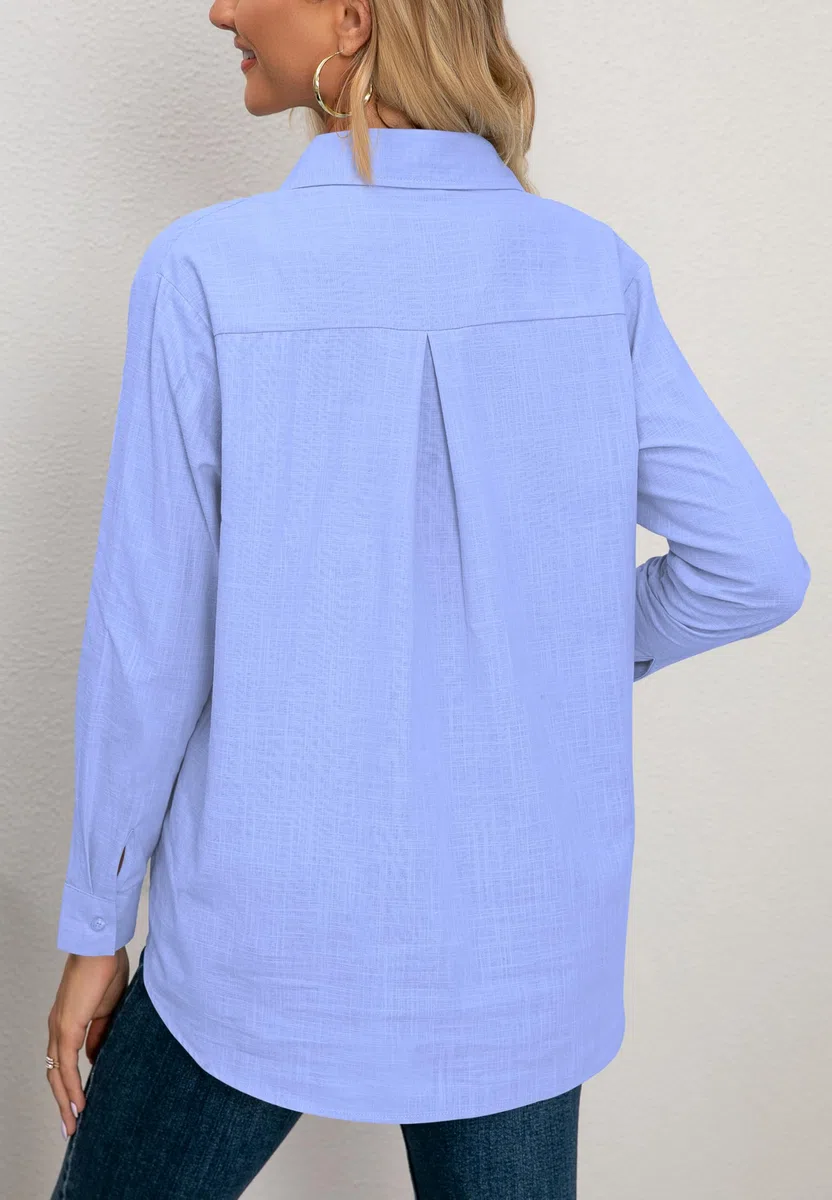 NONSAR - Blusa para mujer, manga larga, con cuello en V, elegante, informal, con botones, blusas