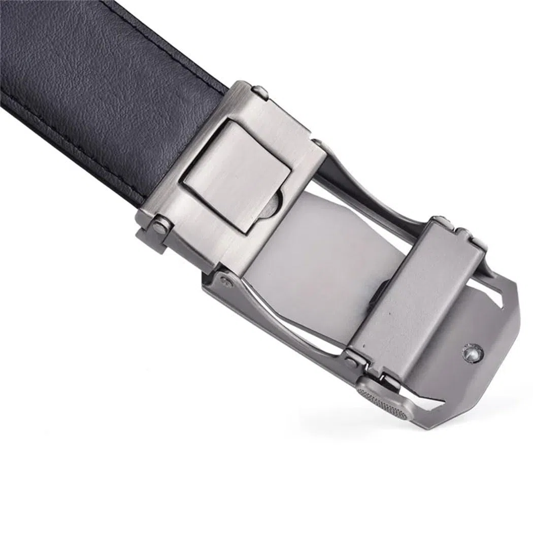 Cinturón de cuero con trinquete para hombre con hebilla automática deslizante o correa de cintura casual
