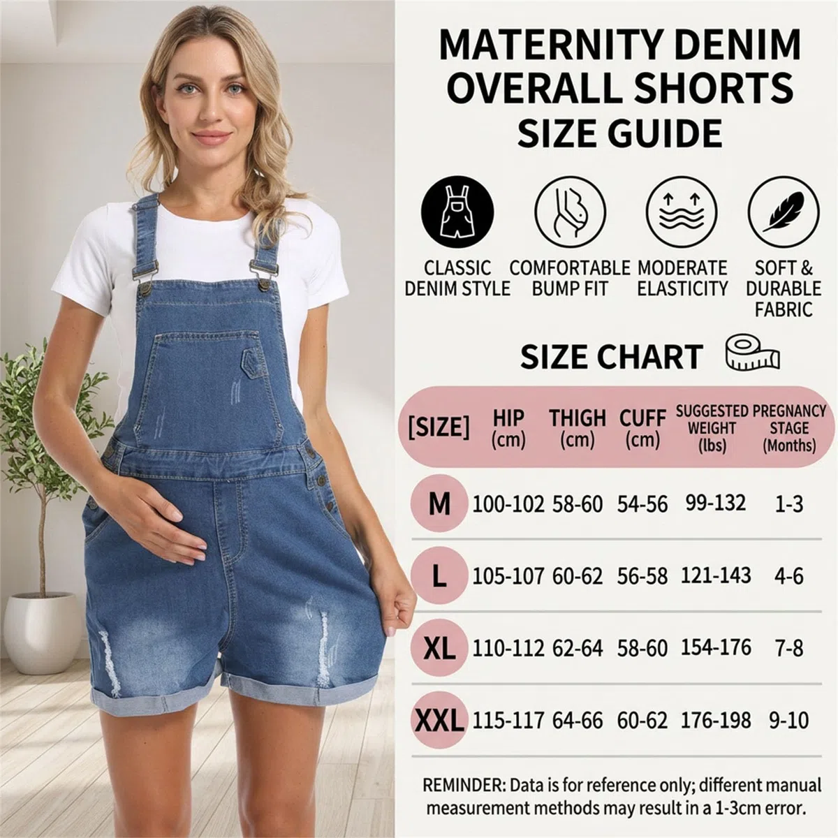 ENEN Peto de Premamá Corto para Mujer Embarazada - Mono de Maternidad de Vaquero con Tirantes Ajustables, Pantalones Cortos de Embarazo Sueltos para Verano con Bolsillos