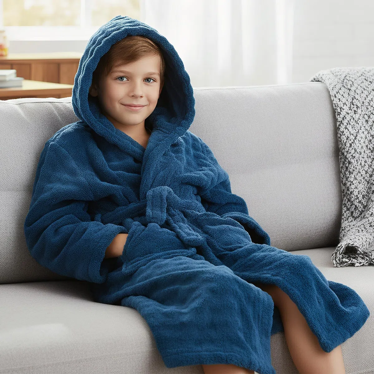 WYTbaby Albornoz unisex de forro polar suave con capucha para niños de 4 a 14 años