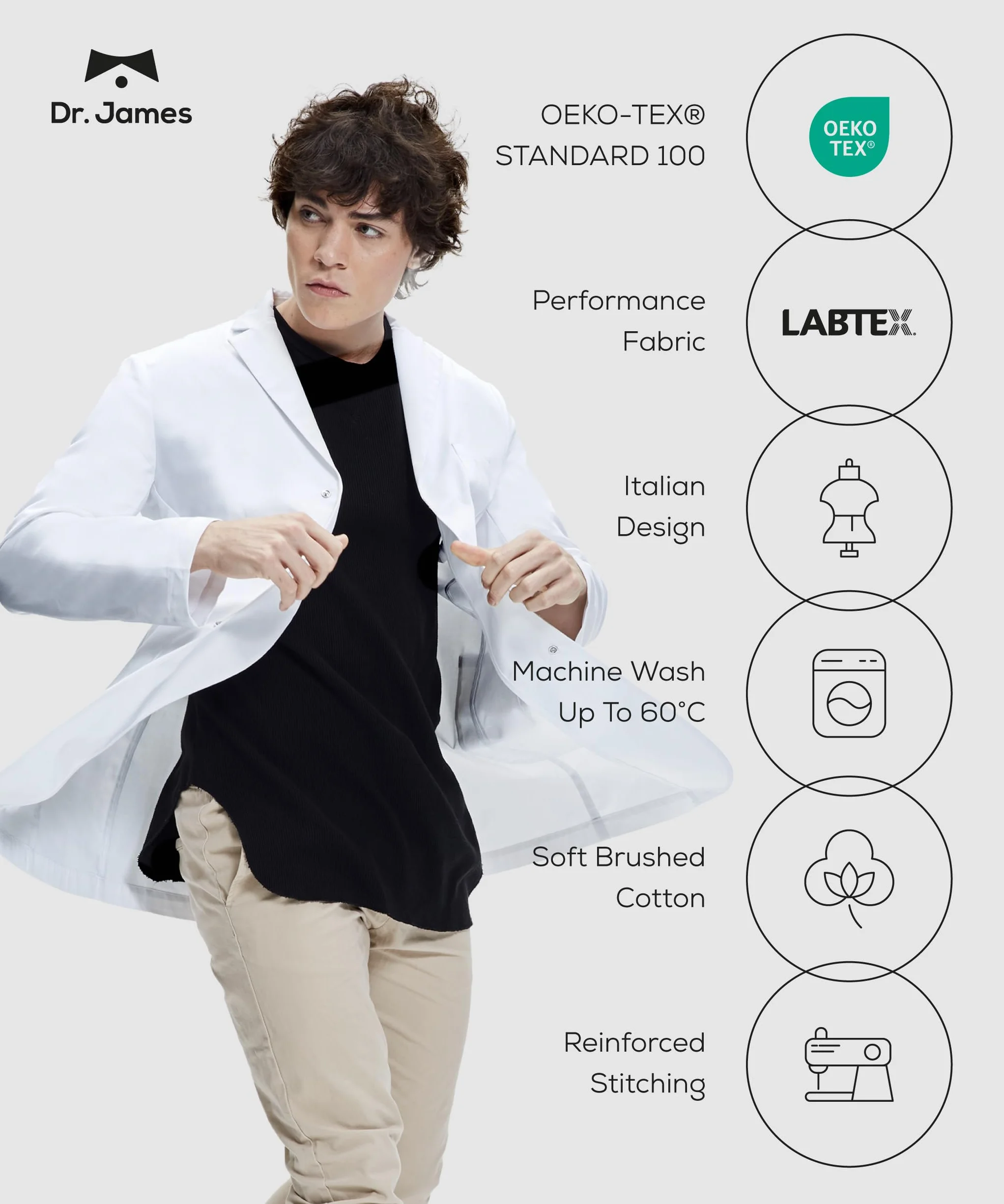 Dr. James Bate de laboratorio Premium mujeres, con múltiples bolsillos, ajuste clásico, cierre a presión oculto